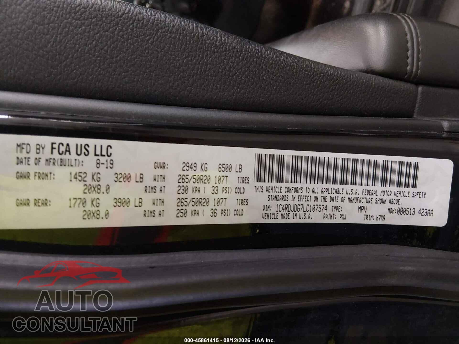 DODGE DURANGO 2020 - 1C4RDJDG7LC107574
