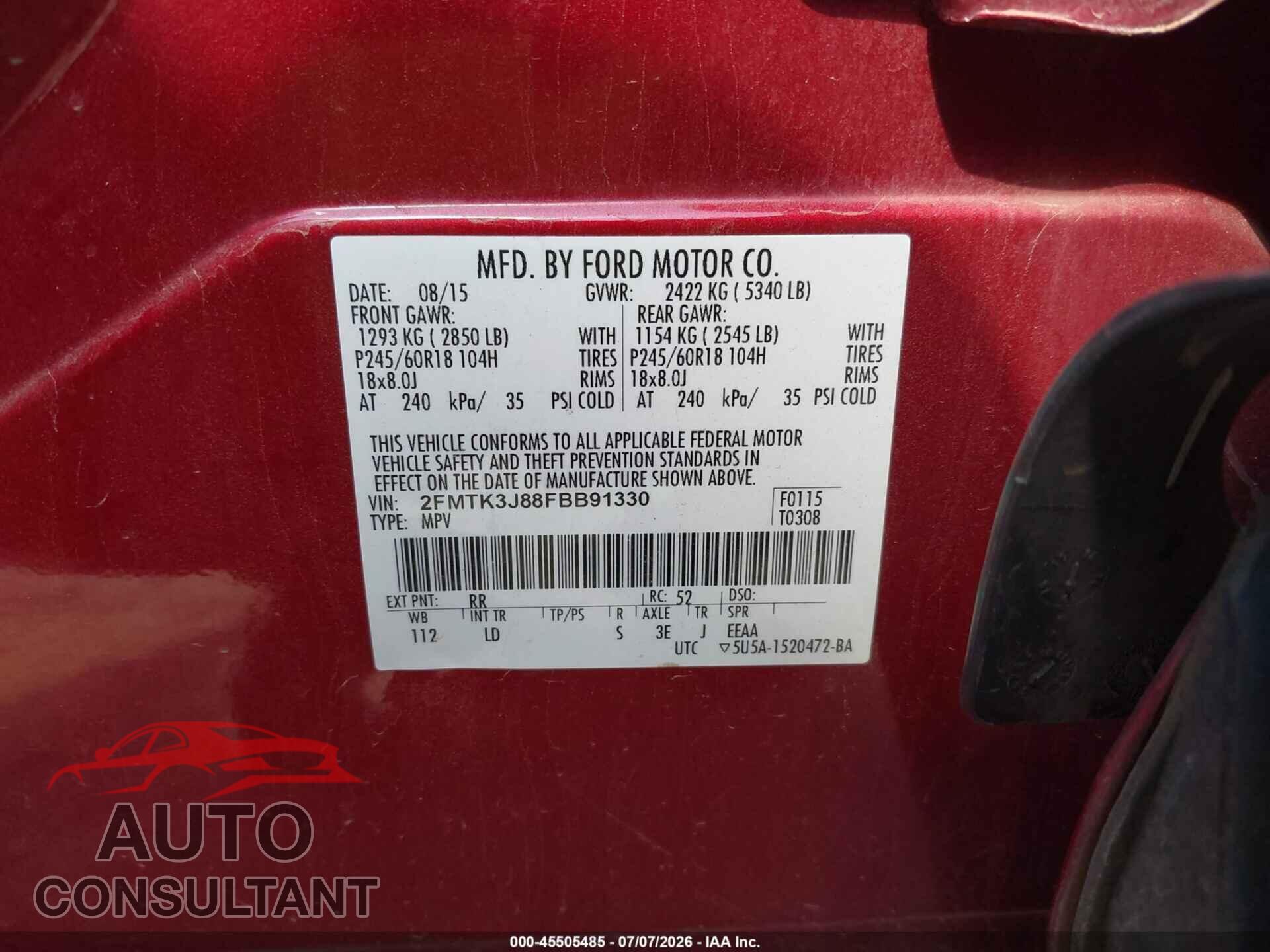 FORD EDGE 2015 - 2FMTK3J88FBB91330