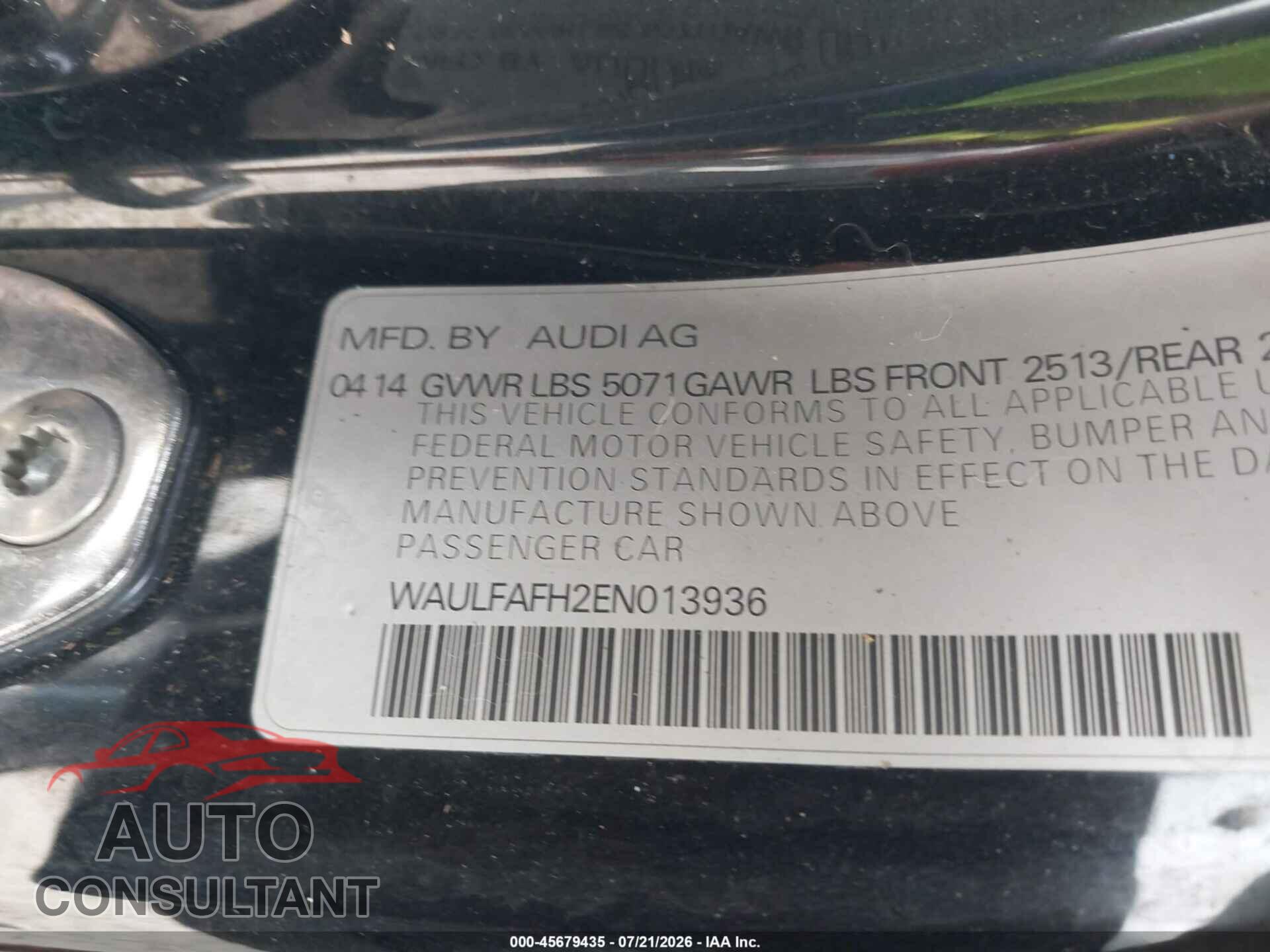 AUDI A5 2014 - WAULFAFH2EN013936