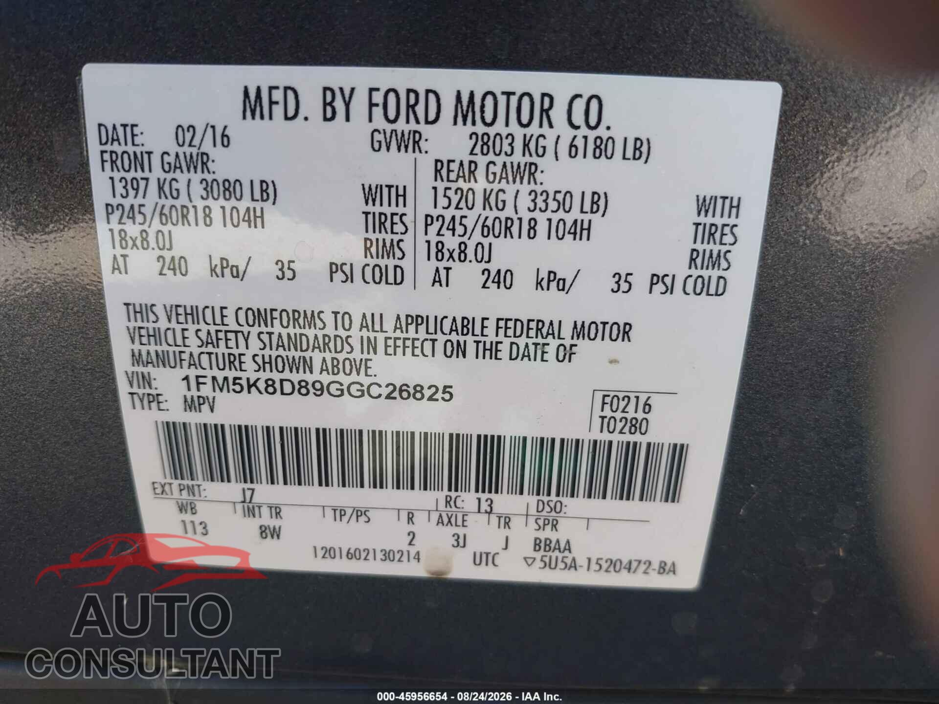 FORD EXPLORER 2016 - 1FM5K8D89GGC26825