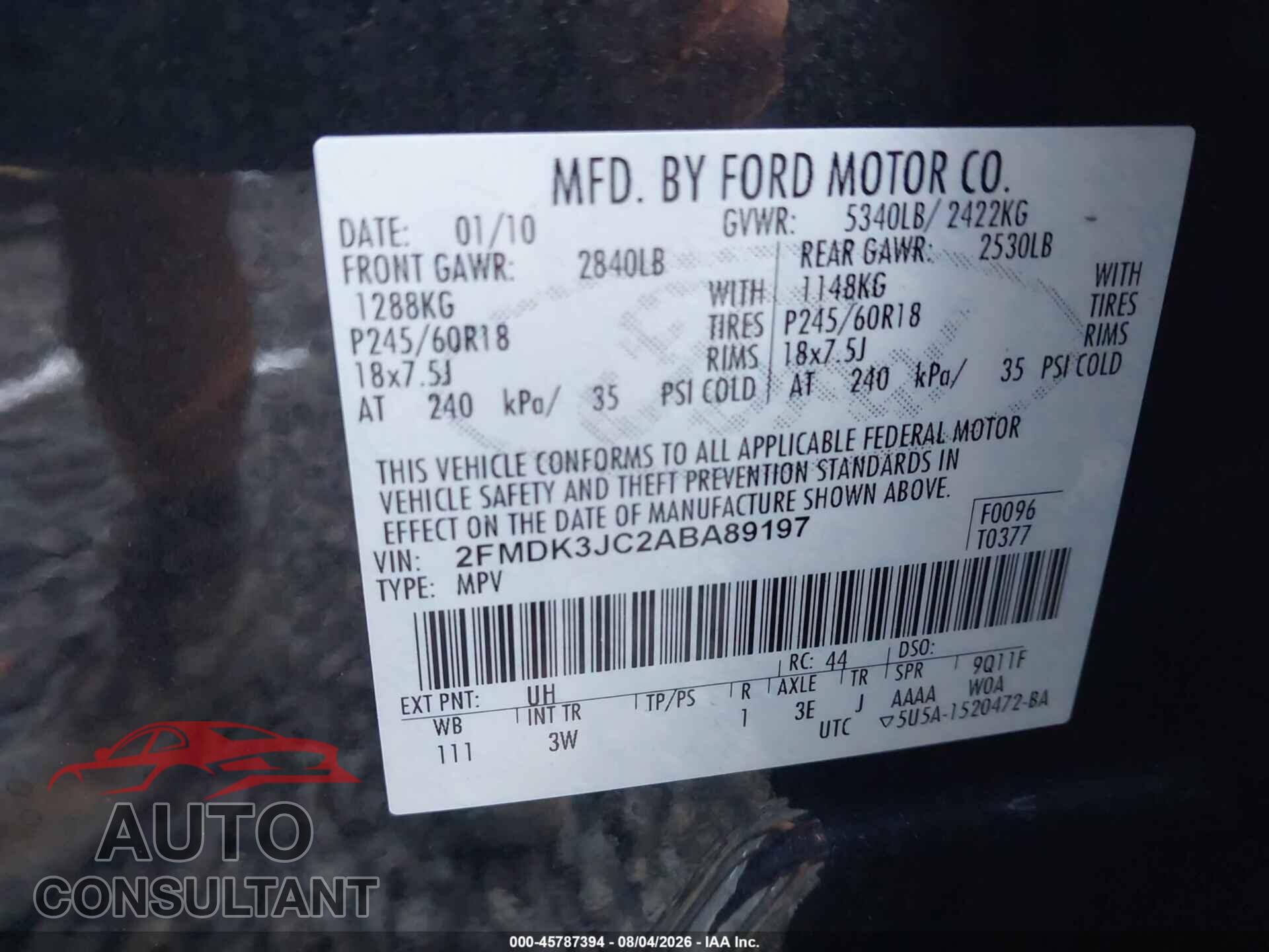 FORD EDGE 2010 - 2FMDK3JC2ABA89197