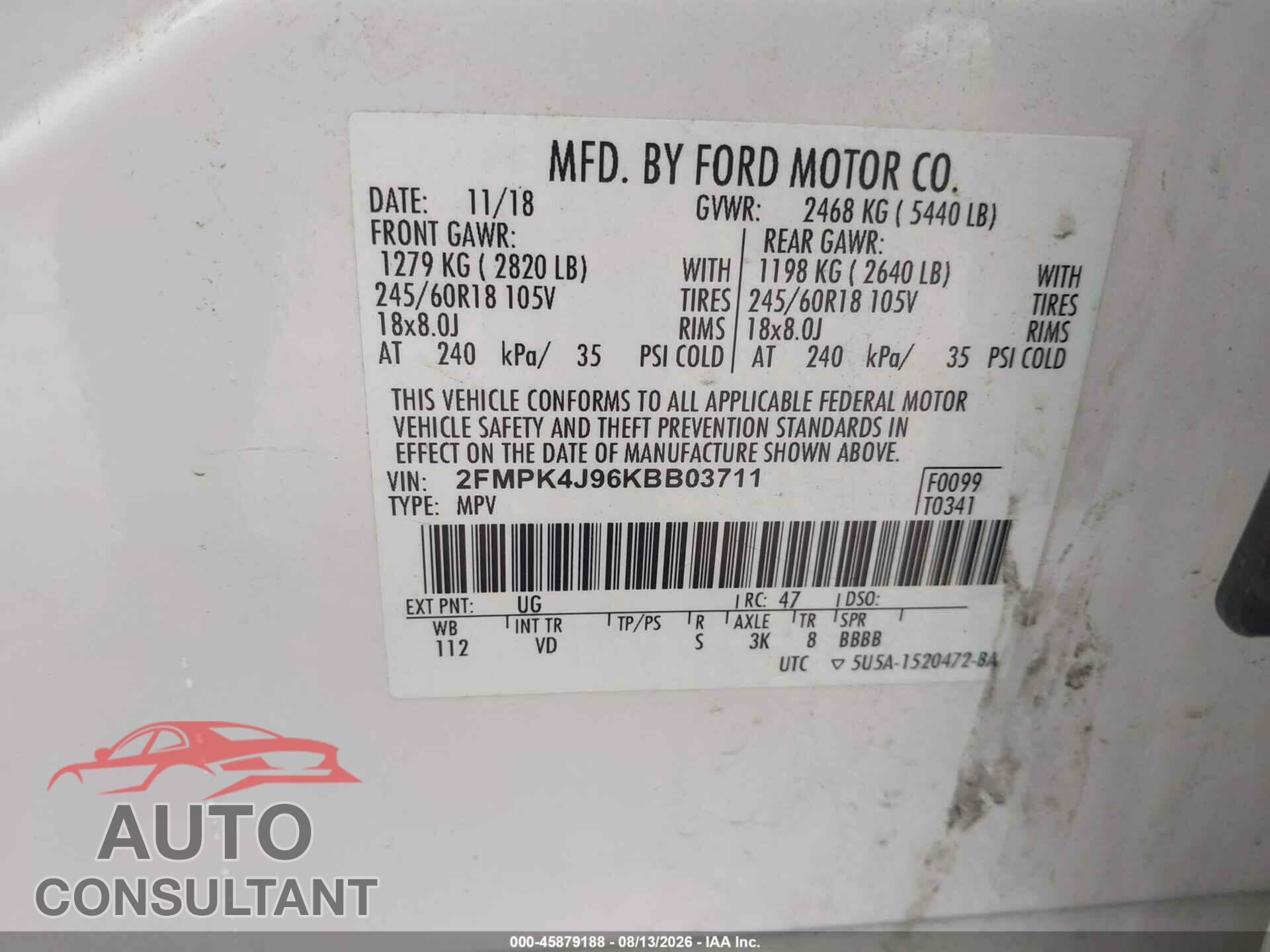 FORD EDGE 2019 - 2FMPK4J96KBB03711