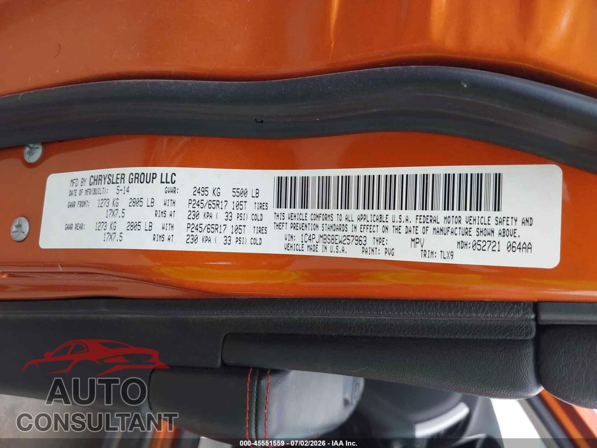 JEEP CHEROKEE 2014 - 1C4PJMBS8EW257963