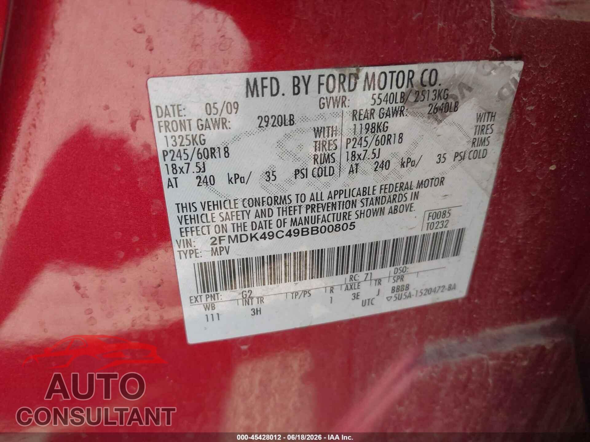 FORD EDGE 2009 - 2FMDK49C49BB00805
