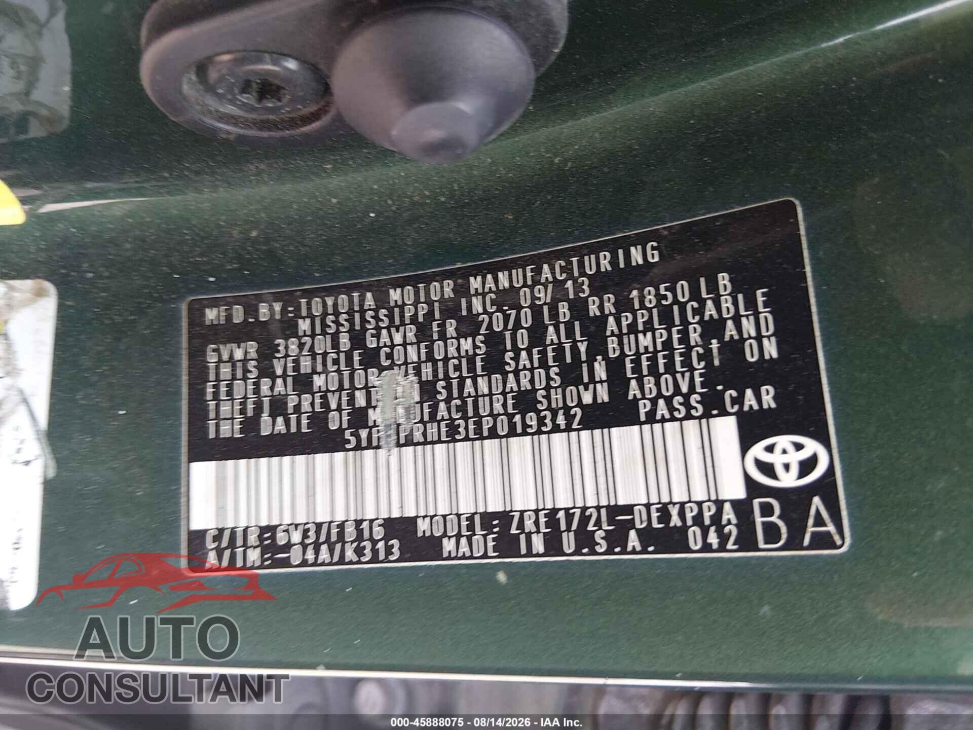 TOYOTA COROLLA 2014 - 5YFBPRHE3EP019342