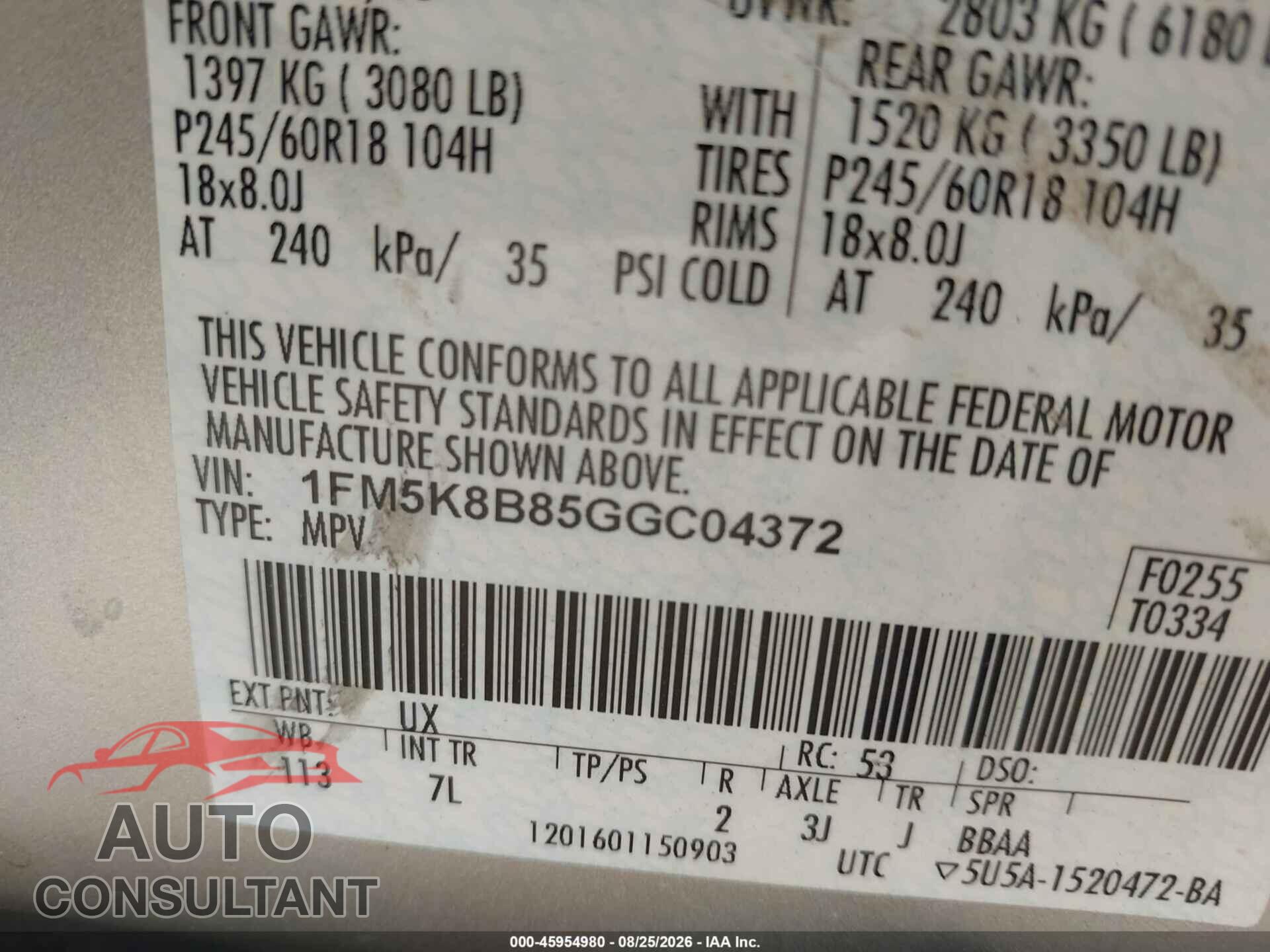 FORD EXPLORER 2016 - 1FM5K8B85GGC04372