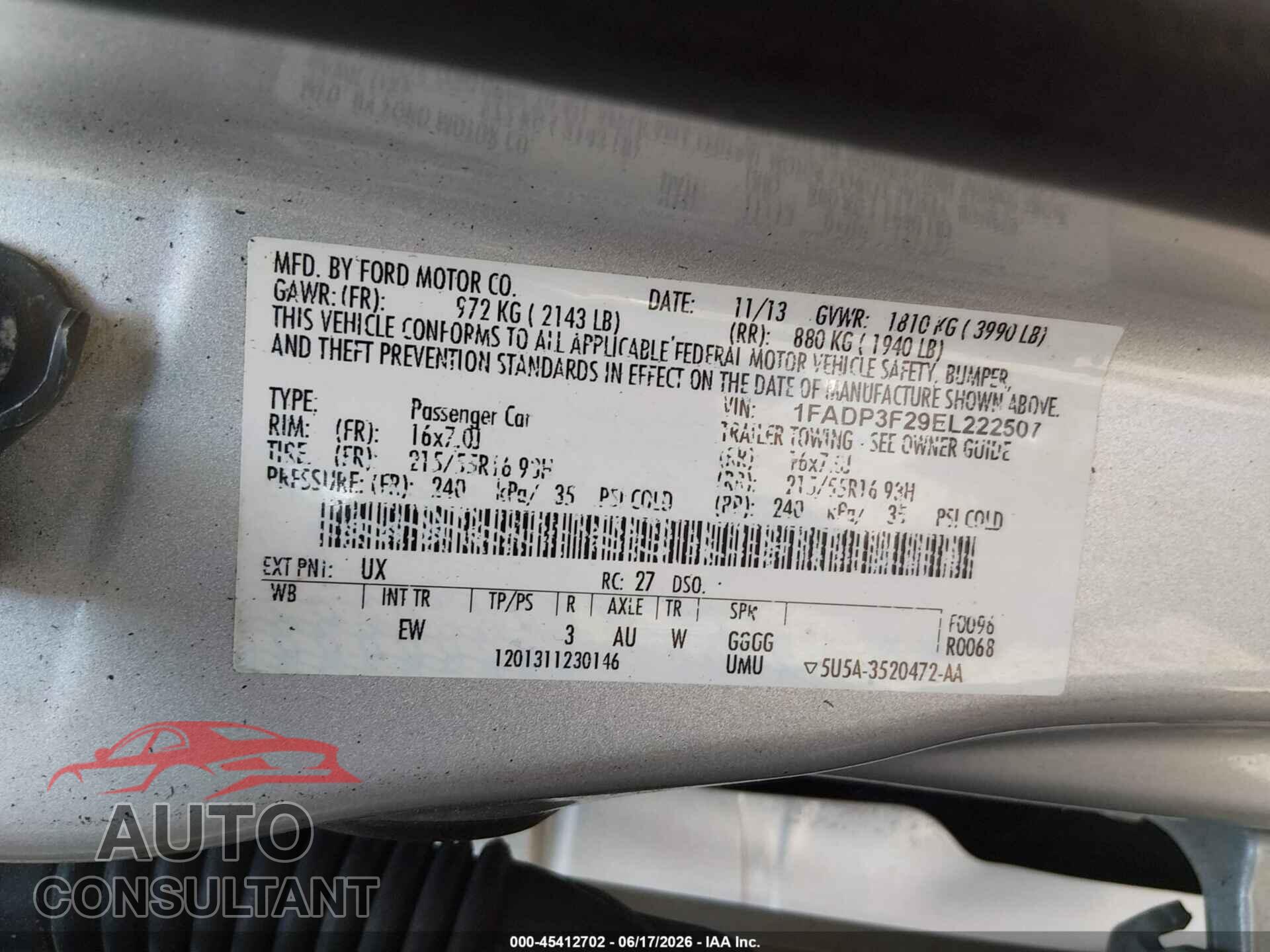 FORD FOCUS 2014 - 1FADP3F29EL222507