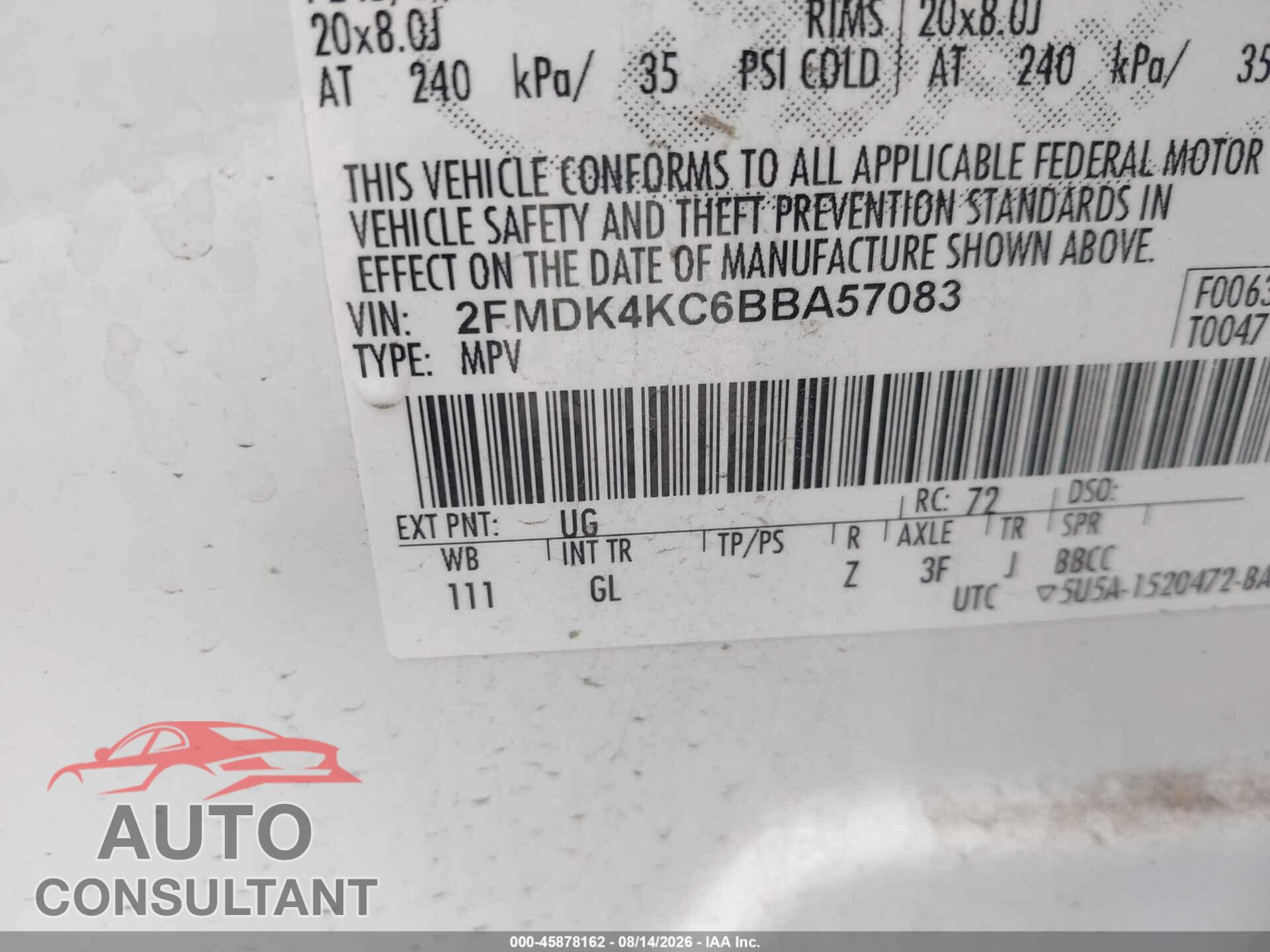 FORD EDGE 2011 - 2FMDK4KC6BBA57083