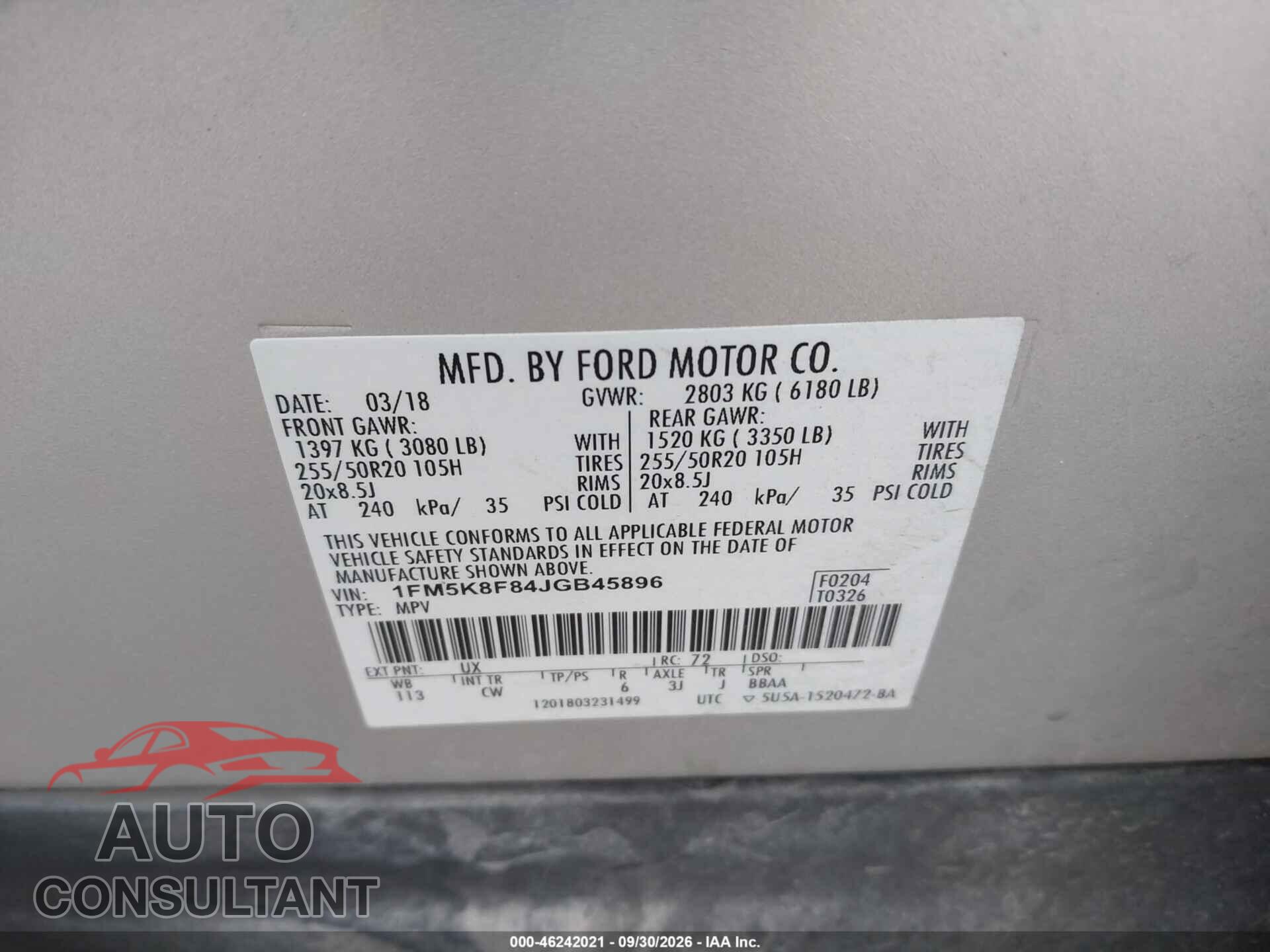 FORD EXPLORER 2018 - 1FM5K8F84JGB45896