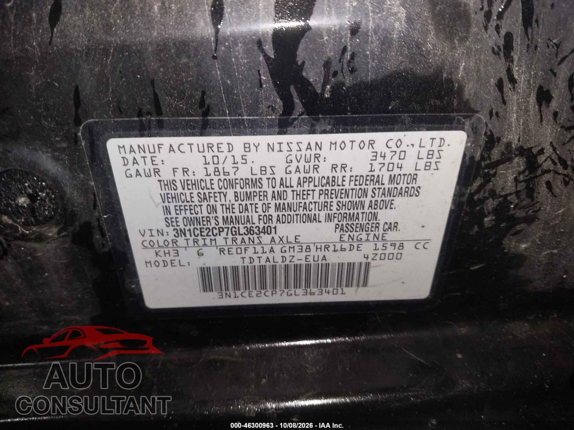 NISSAN VERSA NOTE 2016 - 3N1CE2CP7GL363401