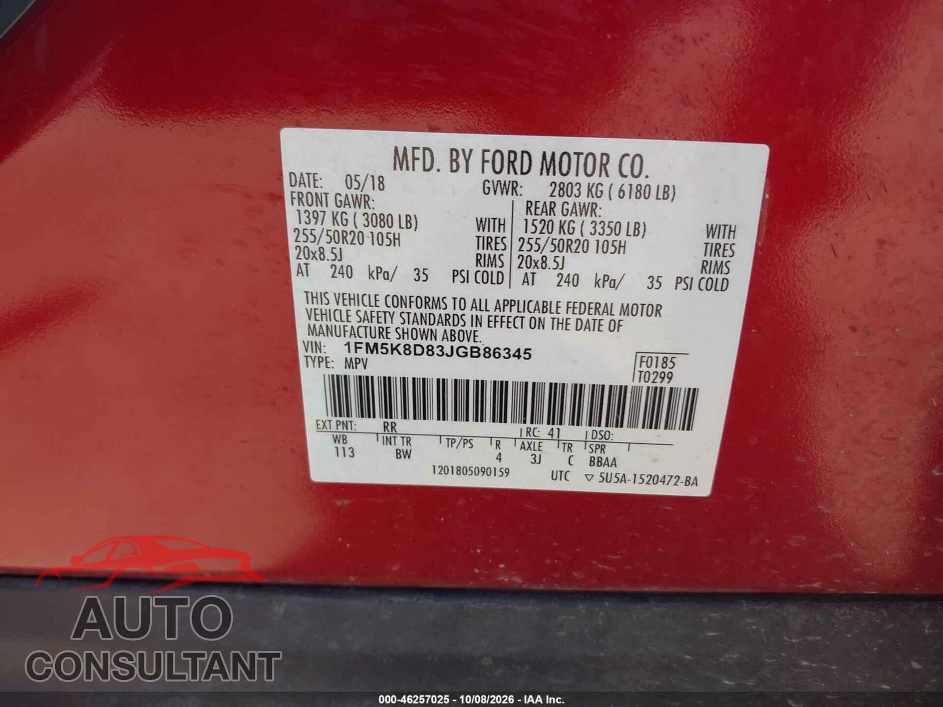 FORD EXPLORER 2018 - 1FM5K8D83JGB86345