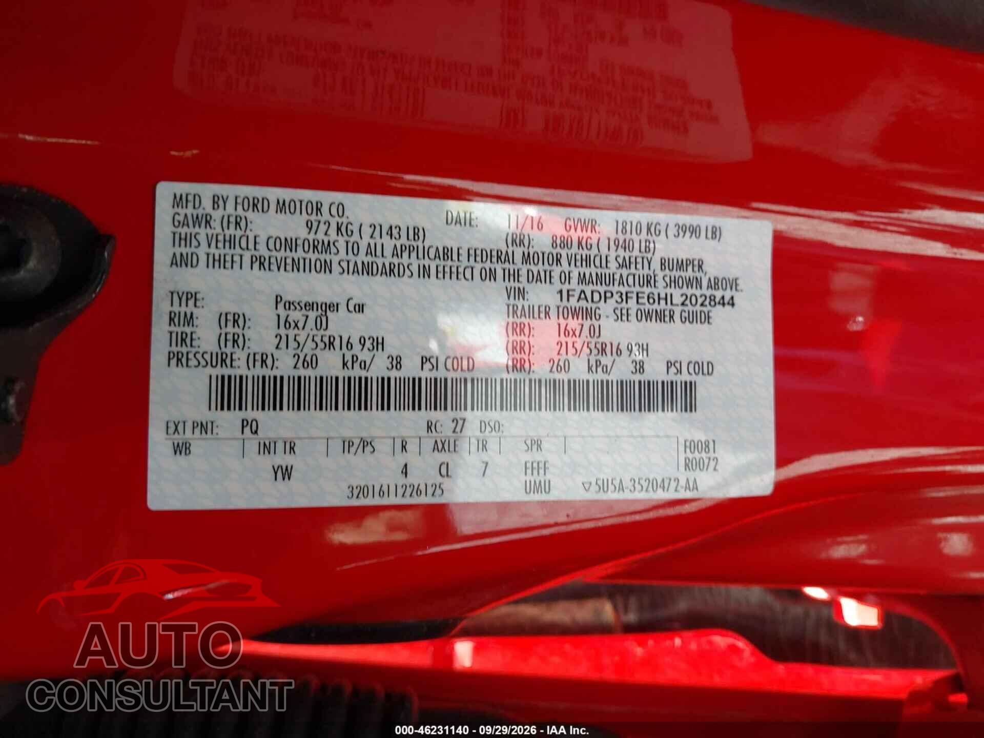 FORD FOCUS 2017 - 1FADP3FE6HL202844