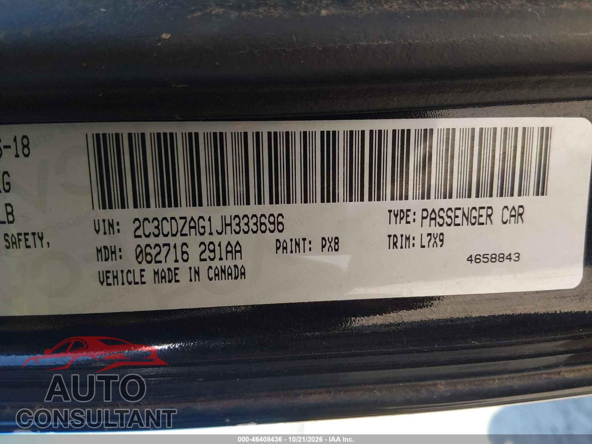 DODGE CHALLENGER 2018 - 2C3CDZAG1JH333696
