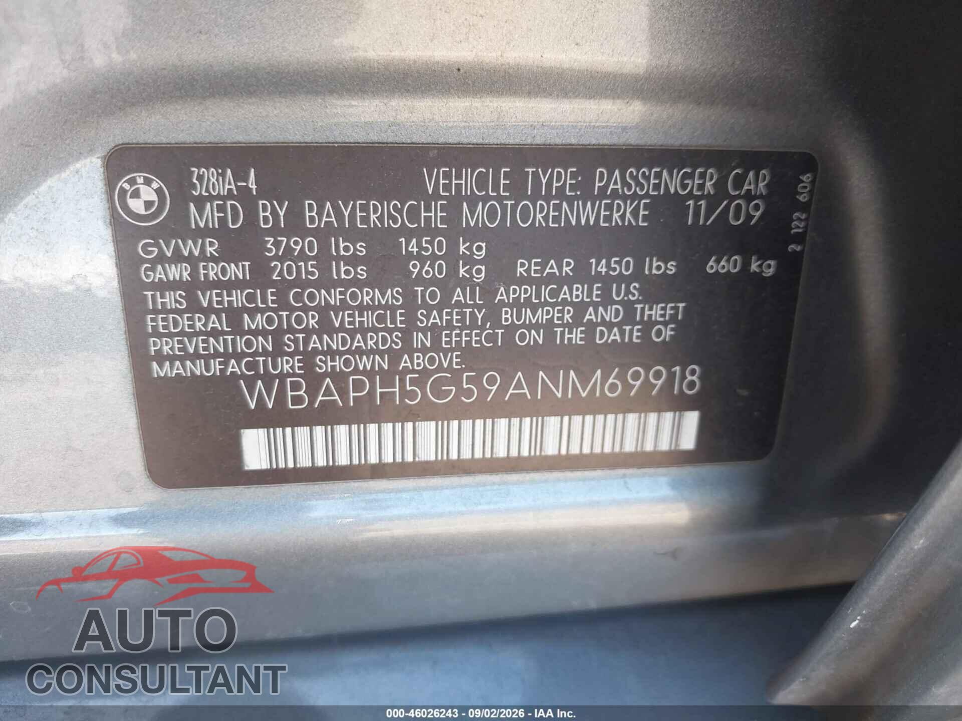 BMW 328I 2010 - WBAPH5G59ANM69918