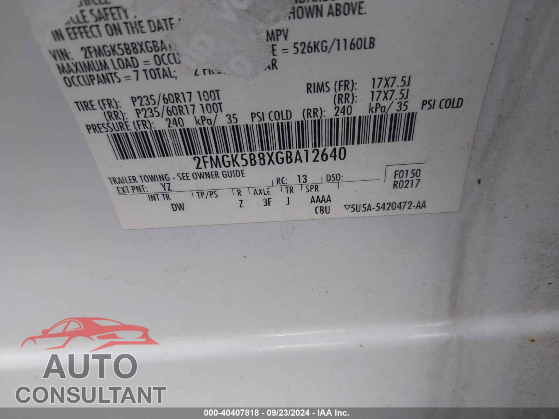 FORD FLEX 2016 - 2FMGK5B8XGBA12640