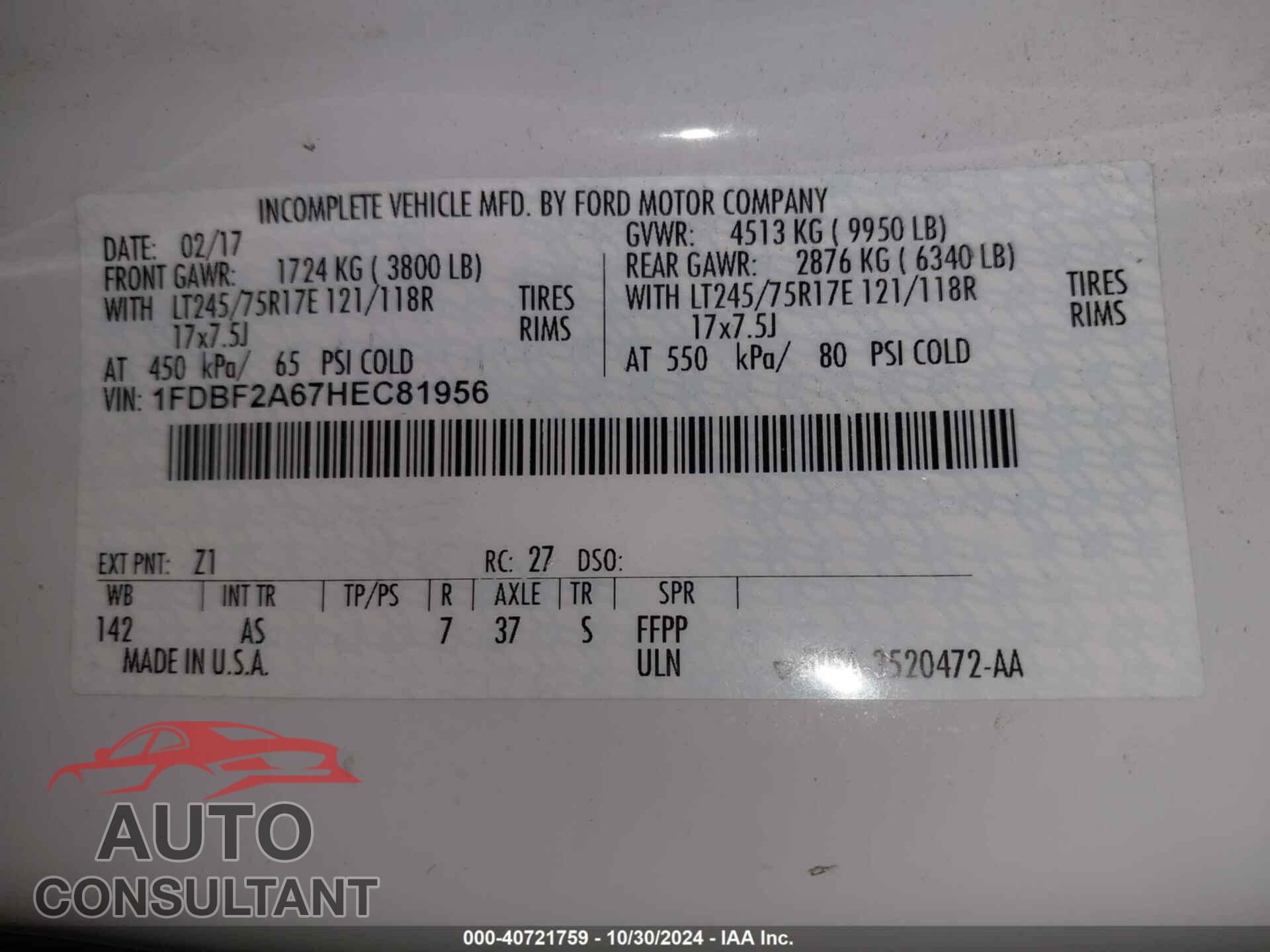 FORD F-250 2017 - 1FDBF2A67HEC81956