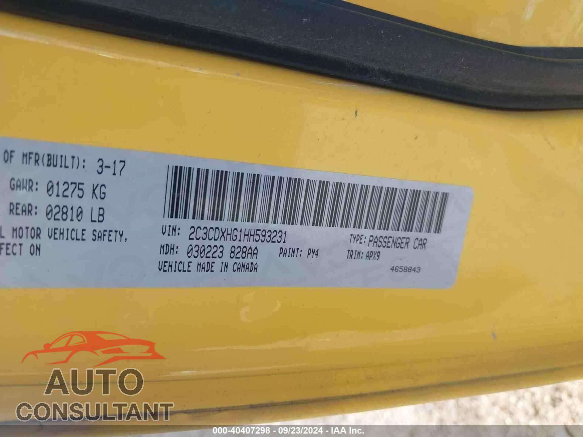 DODGE CHARGER 2017 - 2C3CDXHG1HH593231