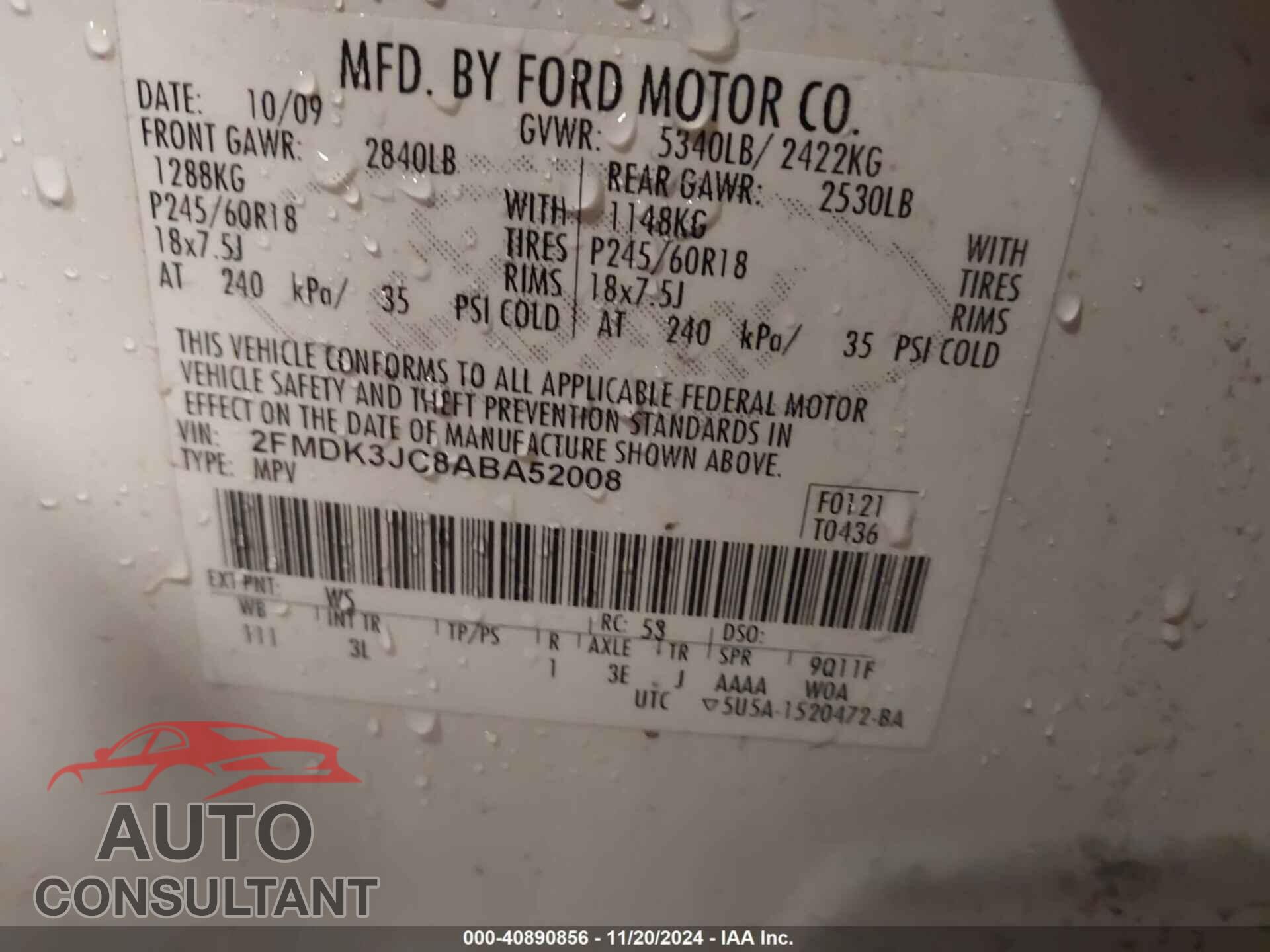 FORD EDGE 2010 - 2FMDK3JC8ABA52008