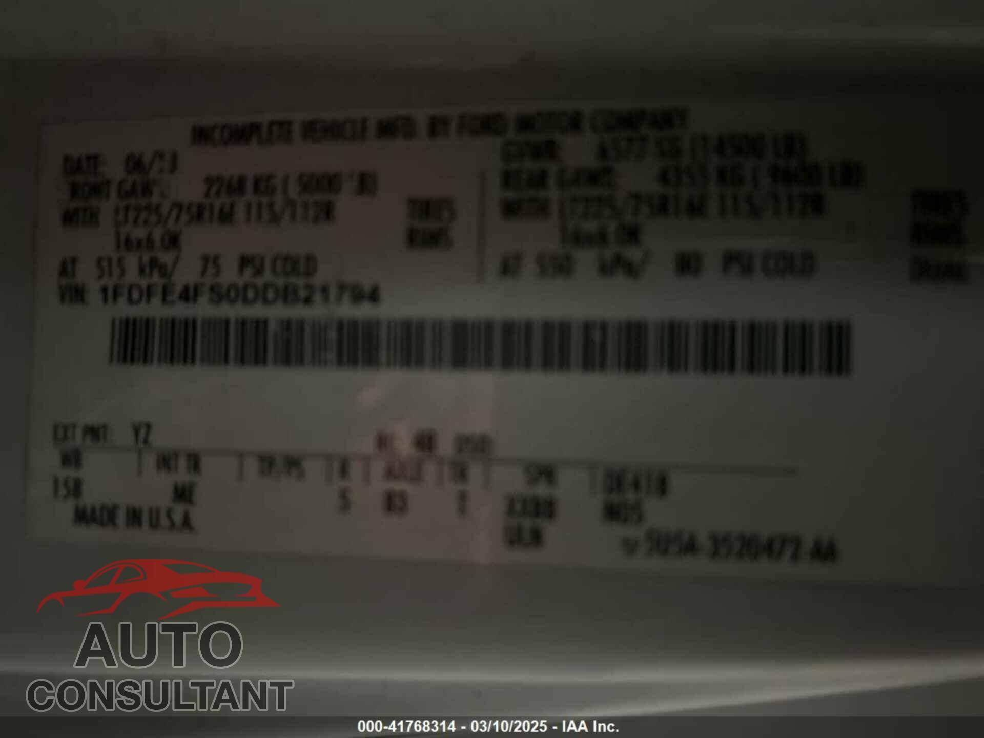 FORD E-450 CUTAWAY 2013 - 1FDFE4FS0DDB21794