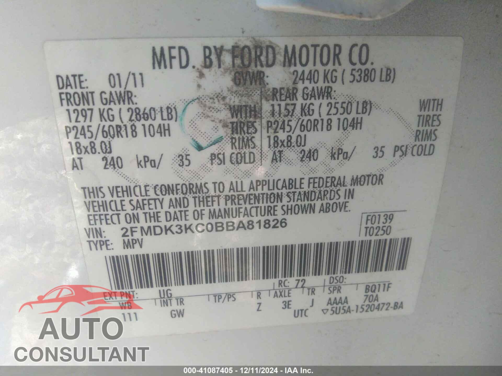 FORD EDGE 2011 - 2FMDK3KC0BBA81826