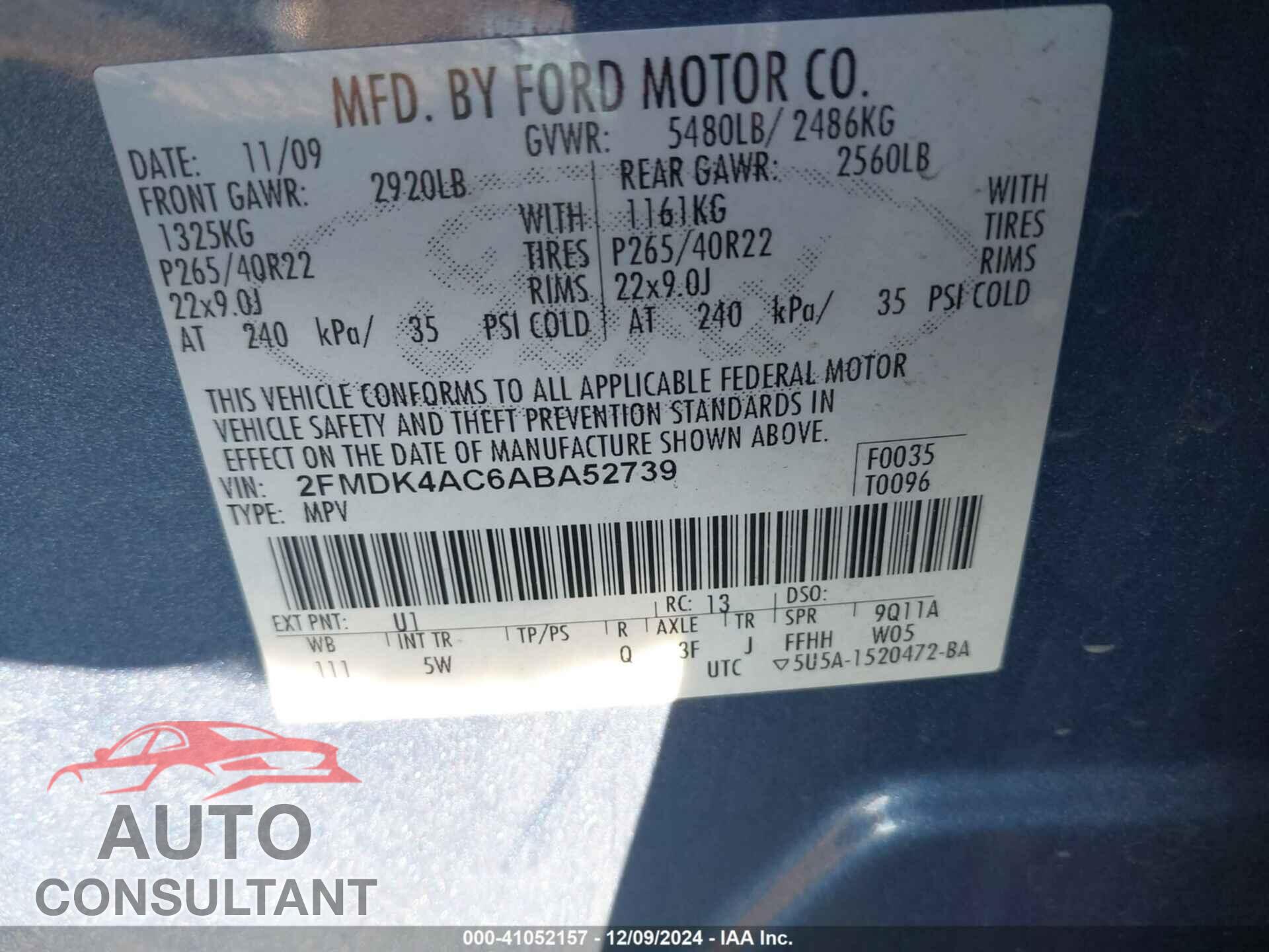 FORD EDGE 2010 - 2FMDK4AC6ABA52739
