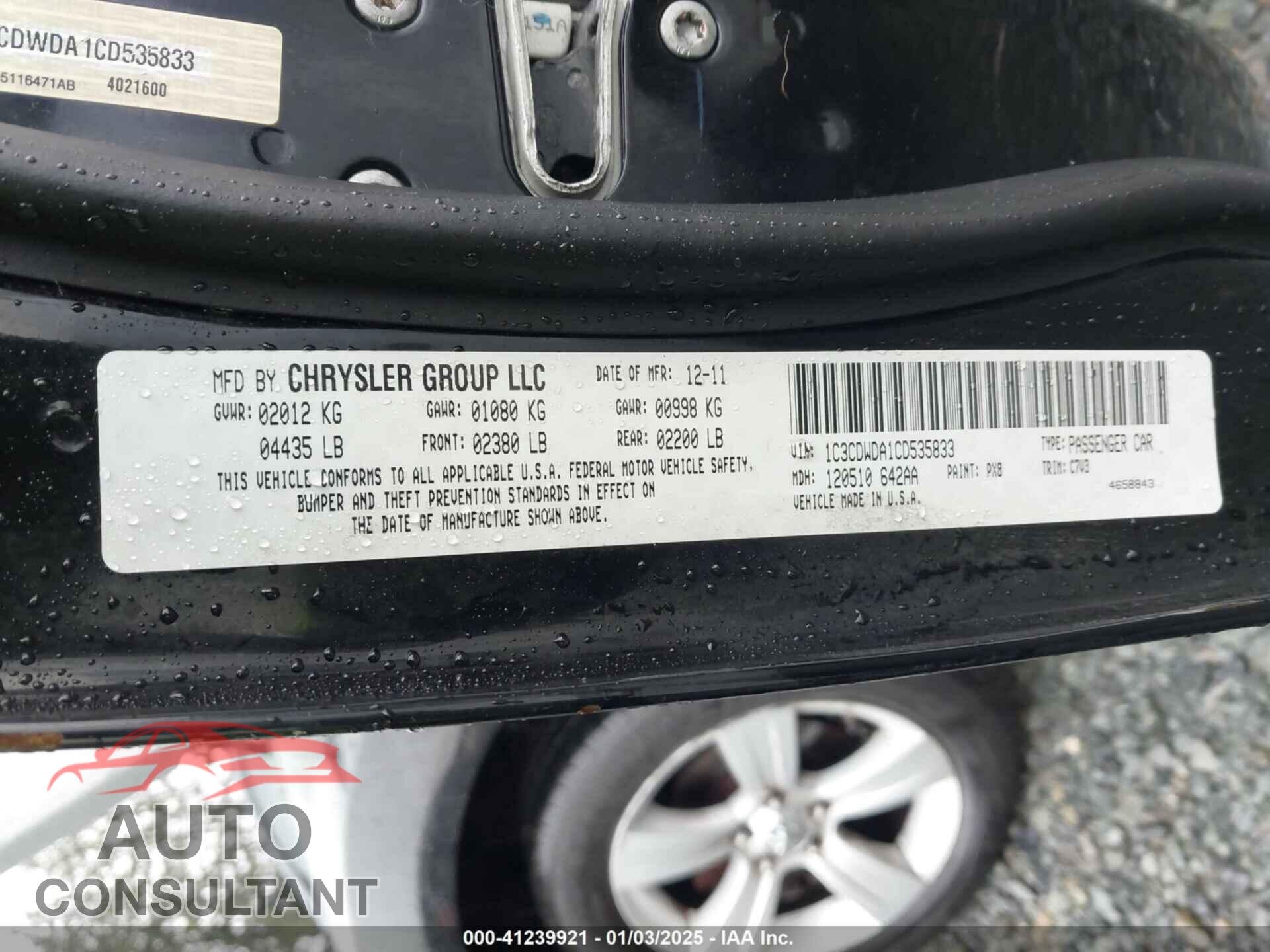 DODGE CALIBER 2012 - 1C3CDWDA1CD535833
