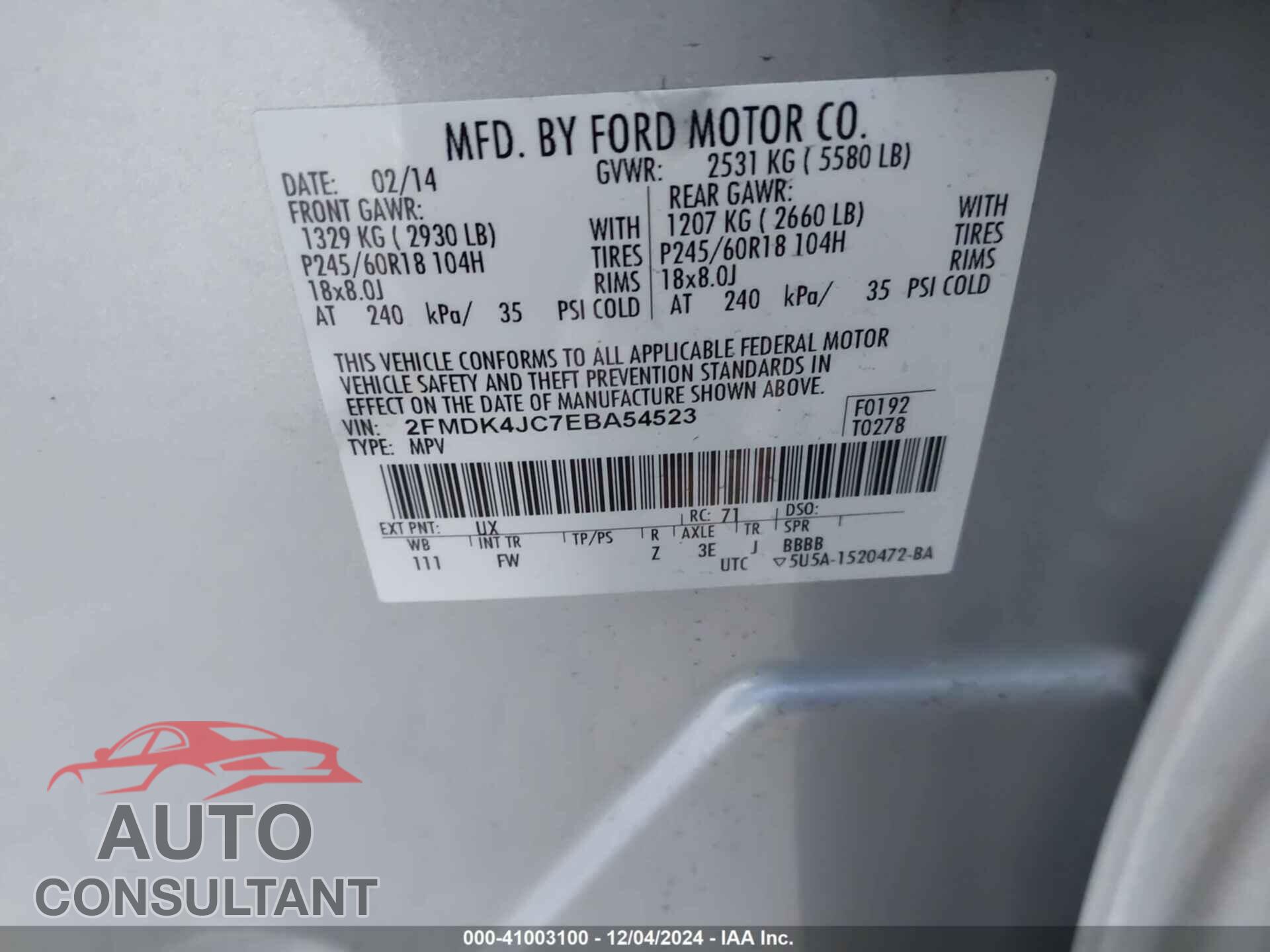 FORD EDGE 2014 - 2FMDK4JC7EBA54523