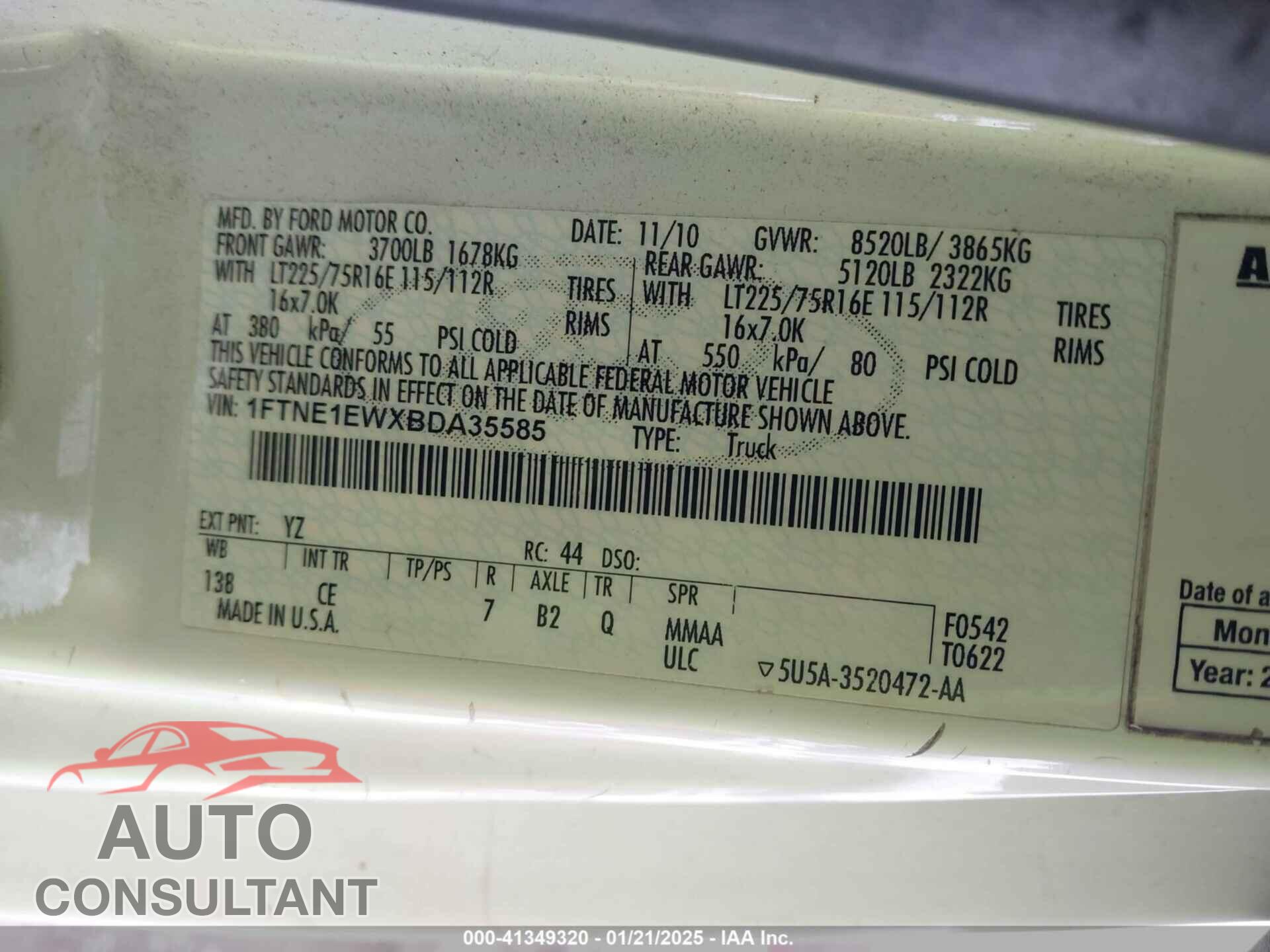 FORD E-150 2011 - 1FTNE1EWXBDA35585