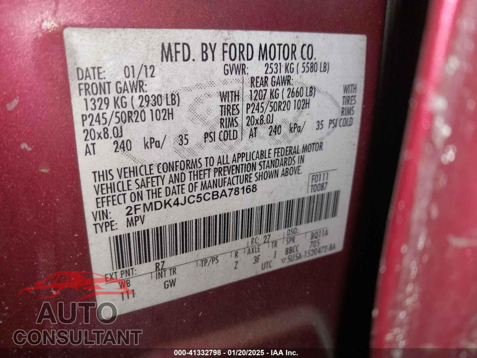 FORD EDGE 2012 - 2FMDK4JC5CBA78168