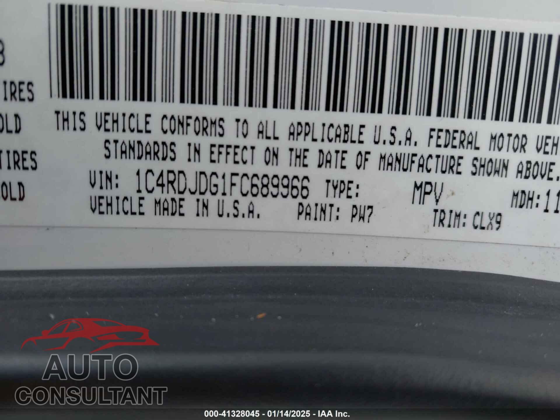 DODGE DURANGO 2015 - 1C4RDJDG1FC689966