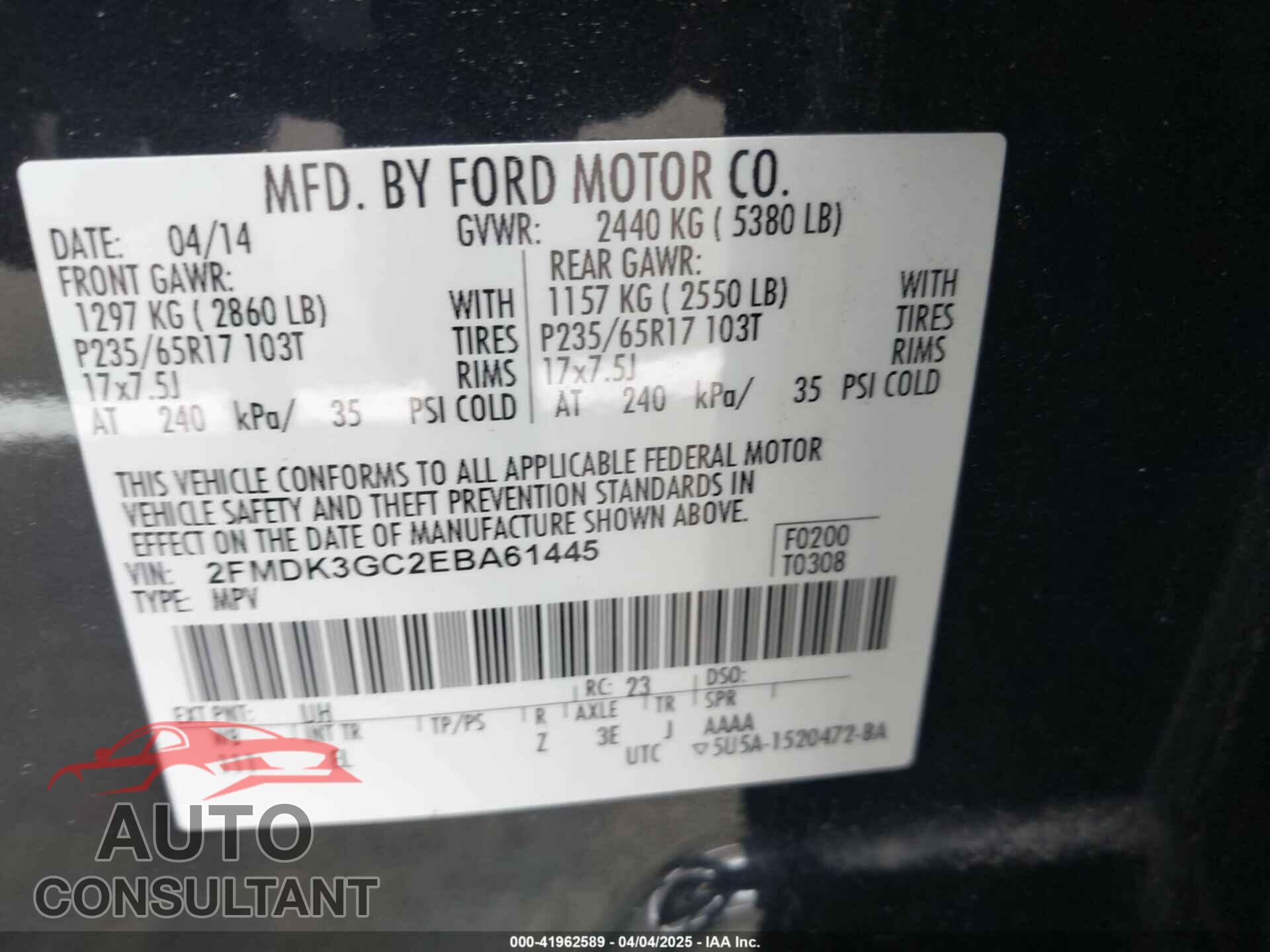 FORD EDGE 2014 - 2FMDK3GC2EBA61445