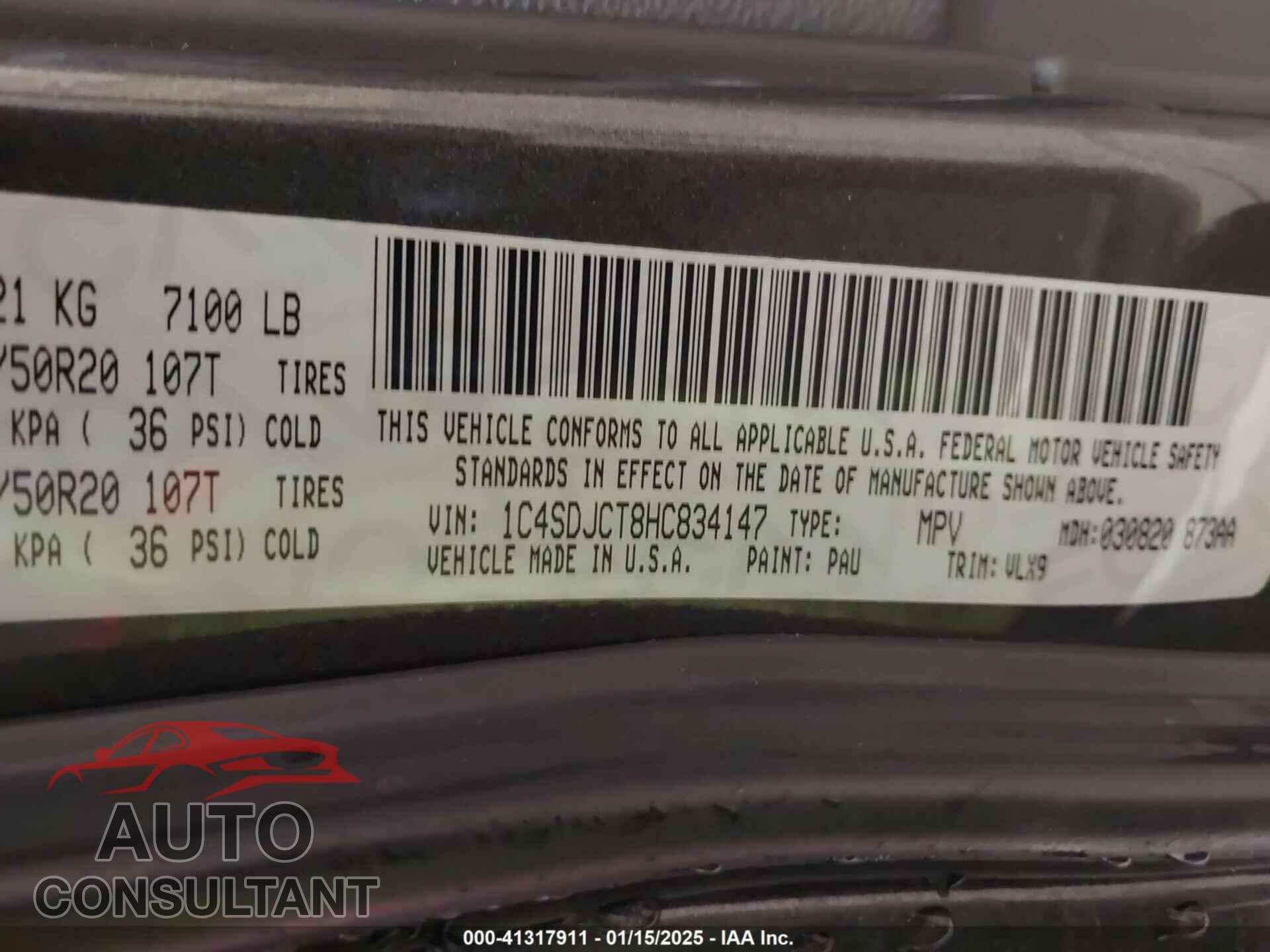 DODGE DURANGO 2017 - 1C4SDJCT8HC834147