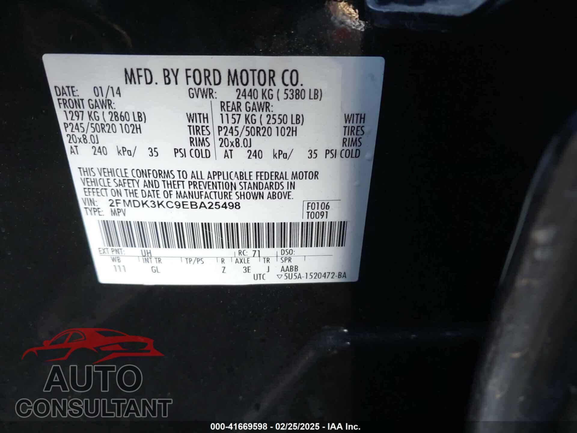FORD EDGE 2014 - 2FMDK3KC9EBA25498