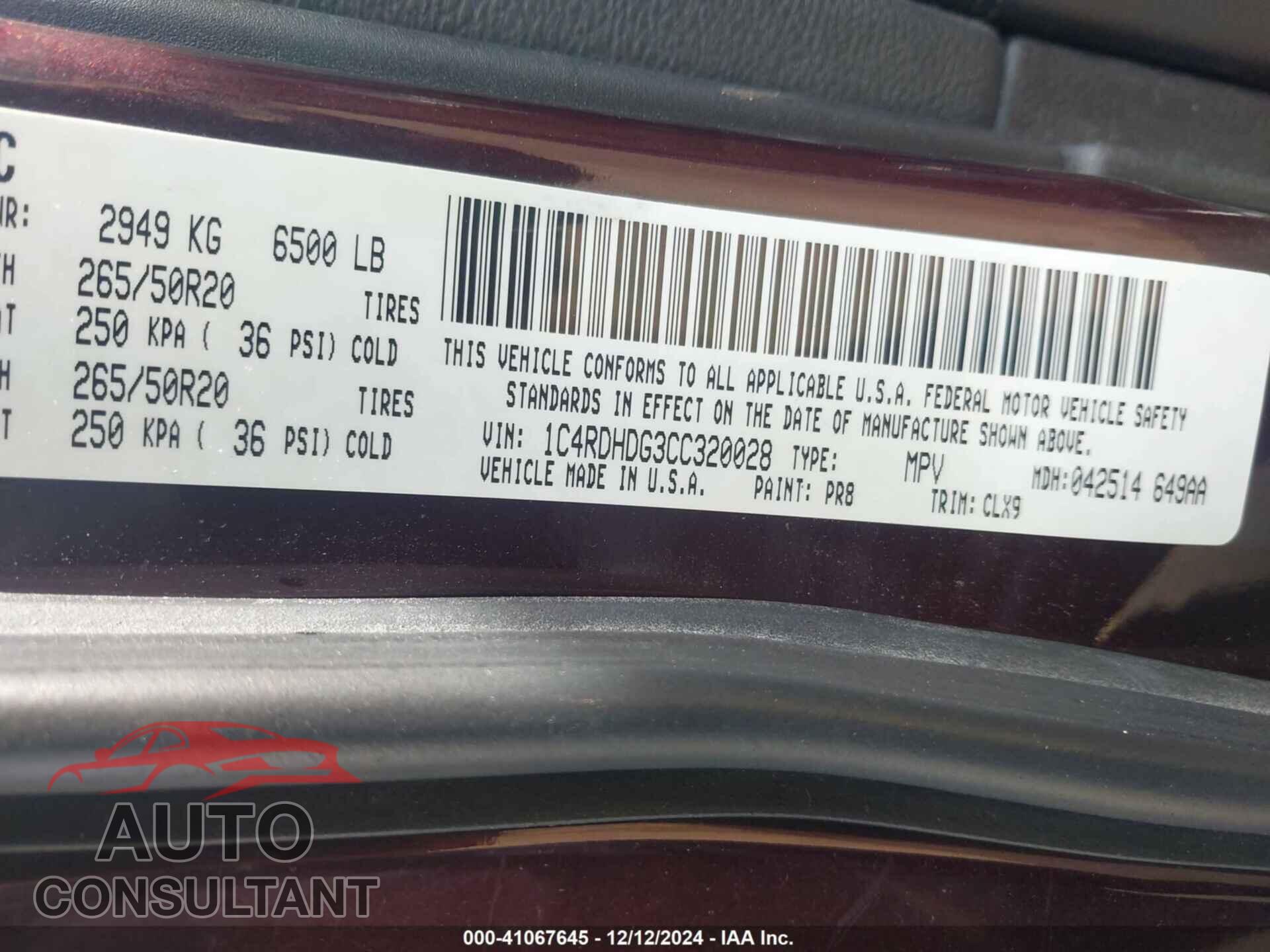 DODGE DURANGO 2012 - 1C4RDHDG3CC320028
