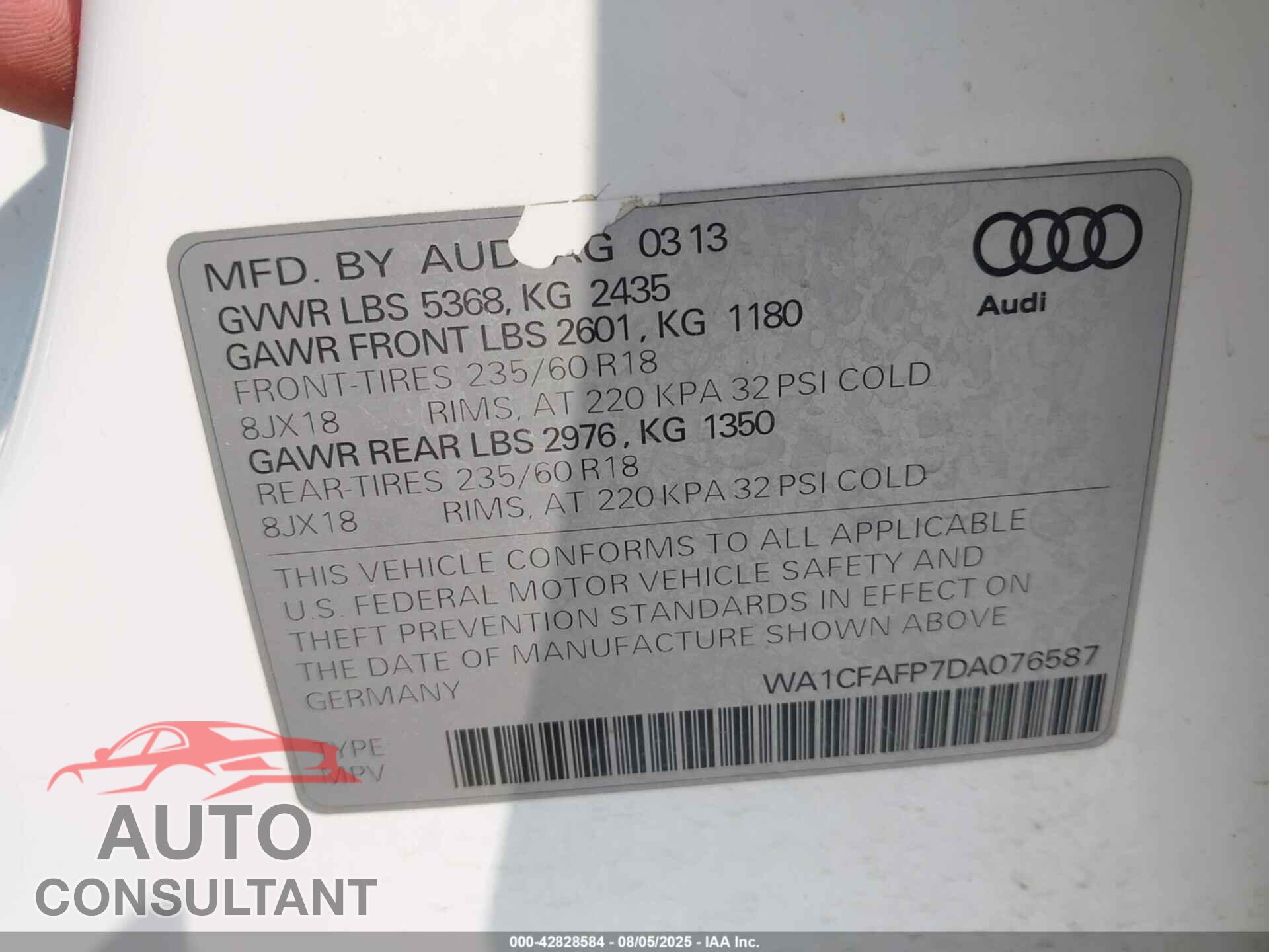 AUDI Q5 2013 - WA1CFAFP7DA076587