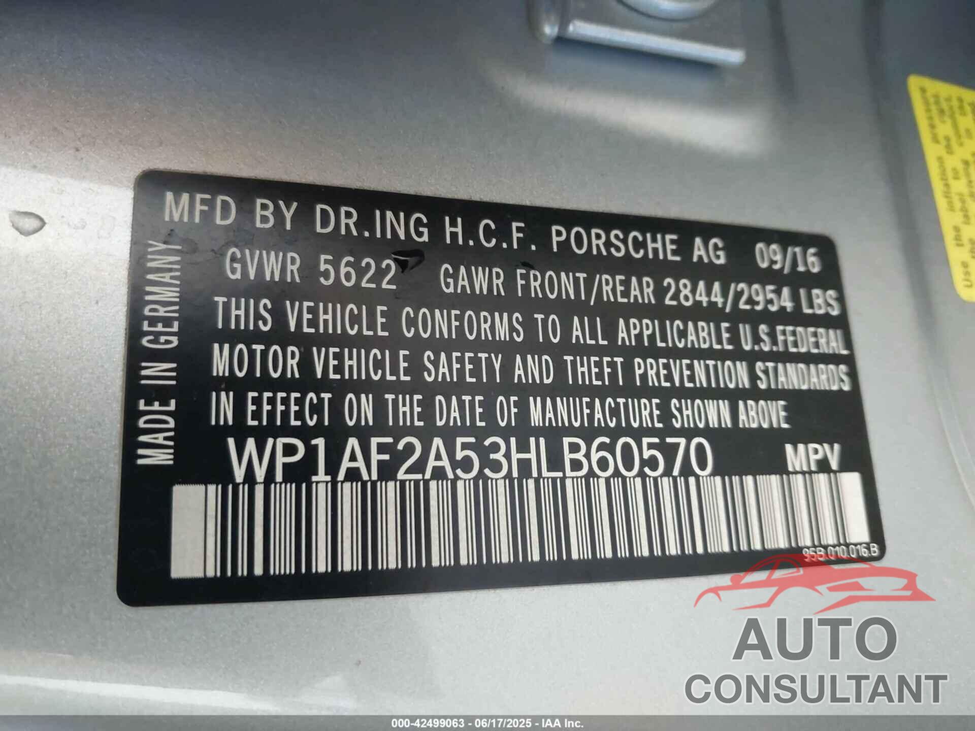 PORSCHE MACAN 2017 - WP1AF2A53HLB60570