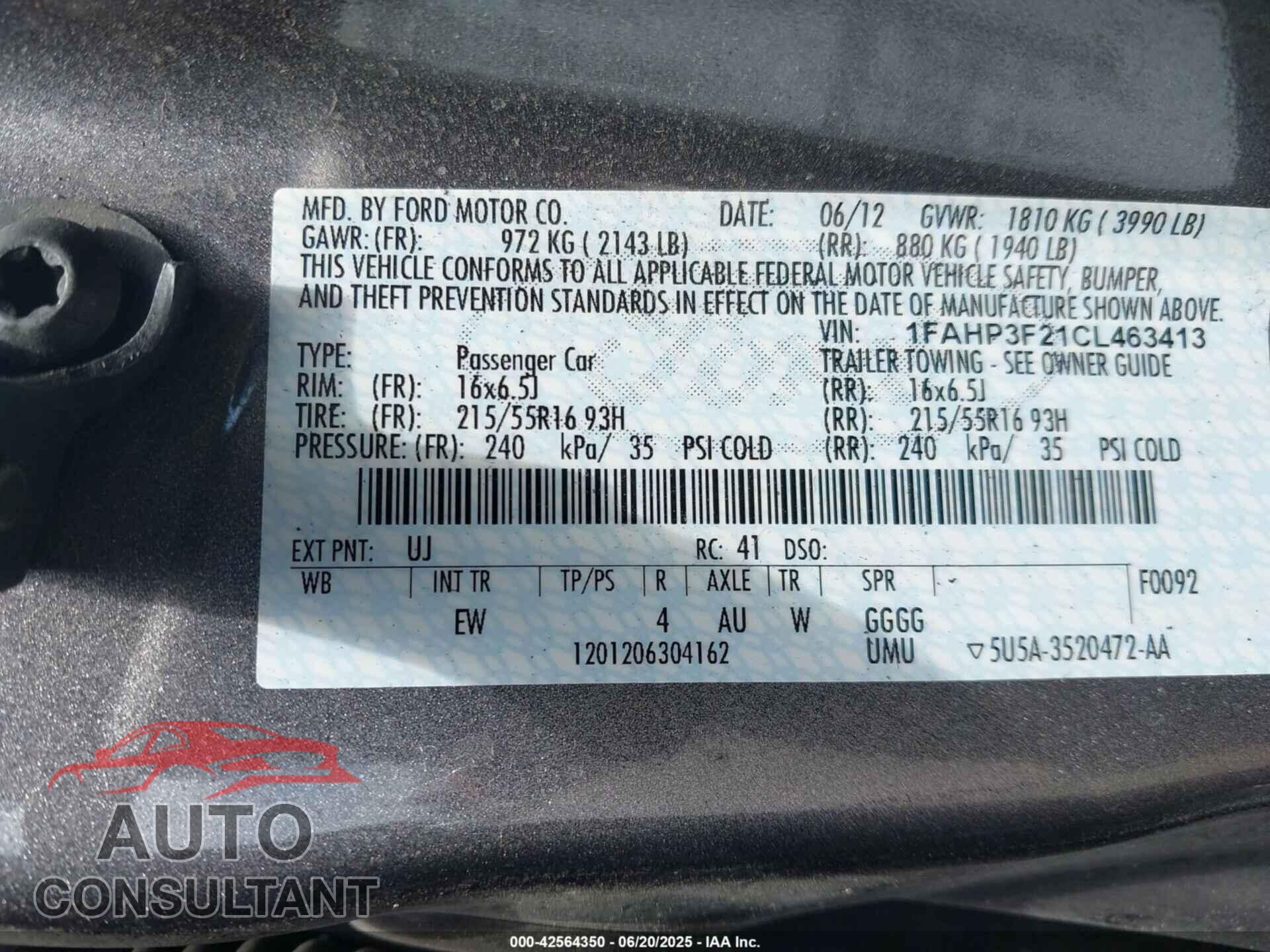 FORD FOCUS 2012 - 1FAHP3F21CL463413