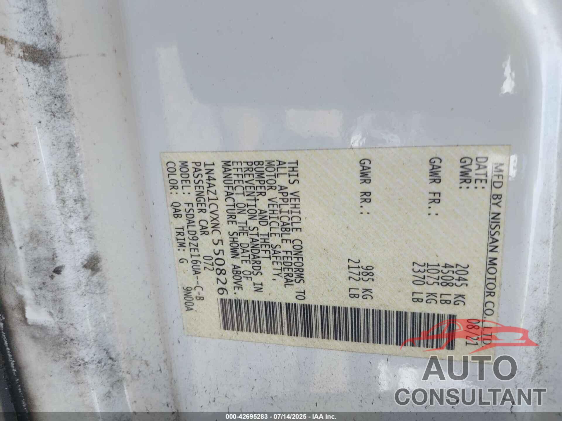 NISSAN LEAF 2022 - 1N4AZ1CVXNC550826