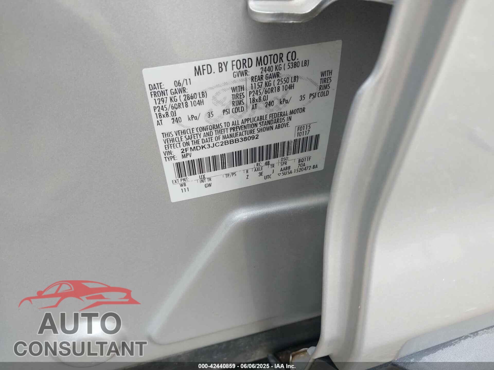 FORD EDGE 2011 - 2FMDK3JC2BBB38092