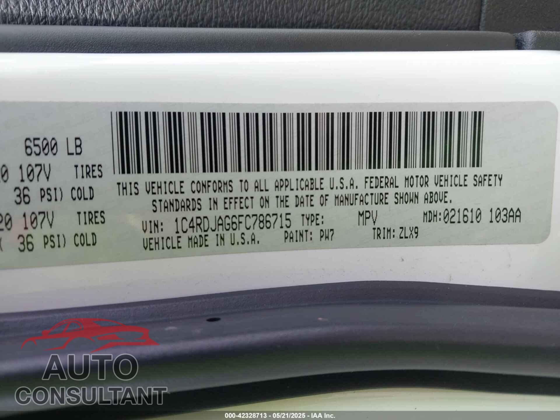 DODGE DURANGO 2015 - 1C4RDJAG6FC786715