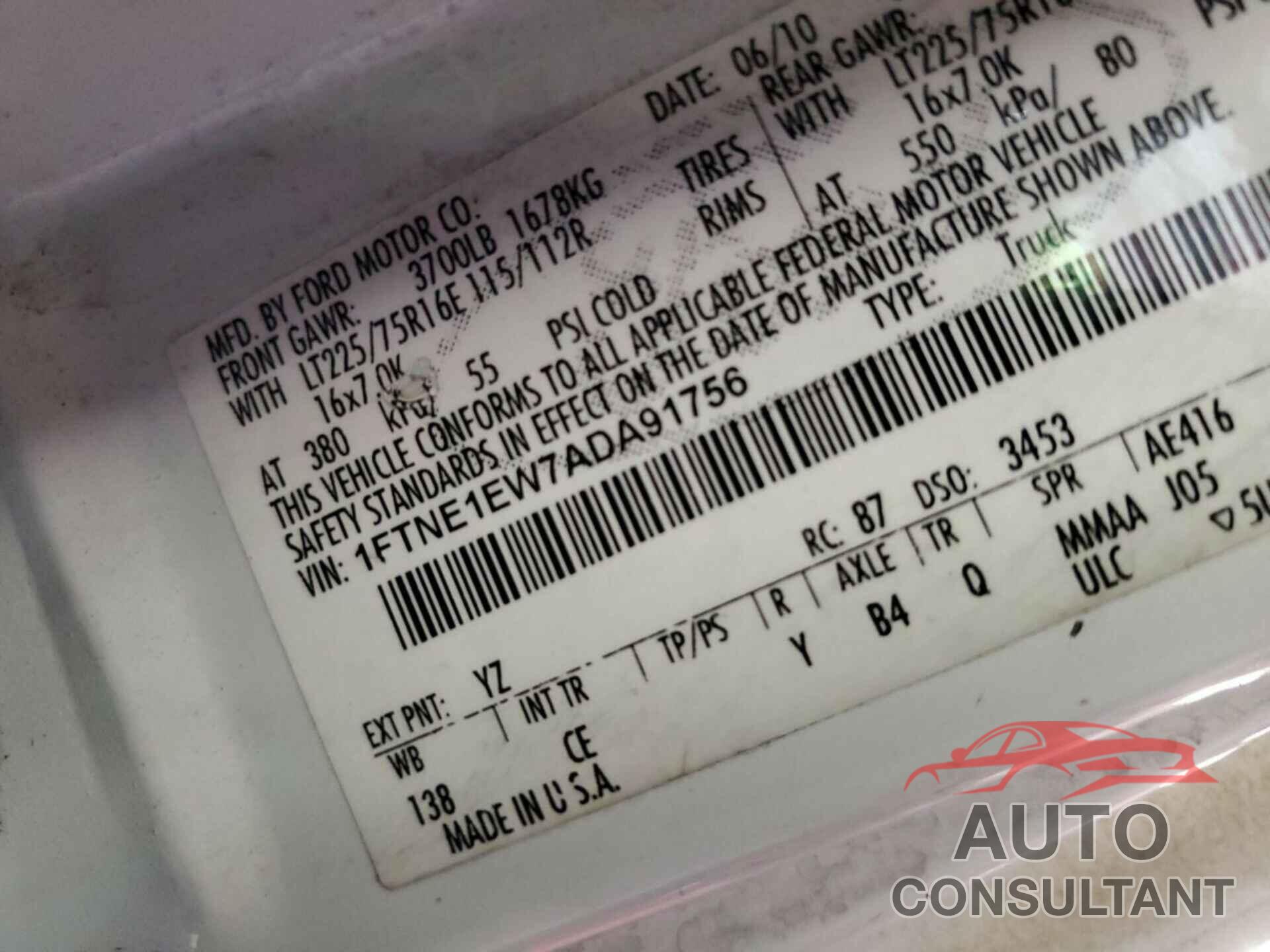 FORD E-150 2010 - 1FTNE1EW7ADA91756