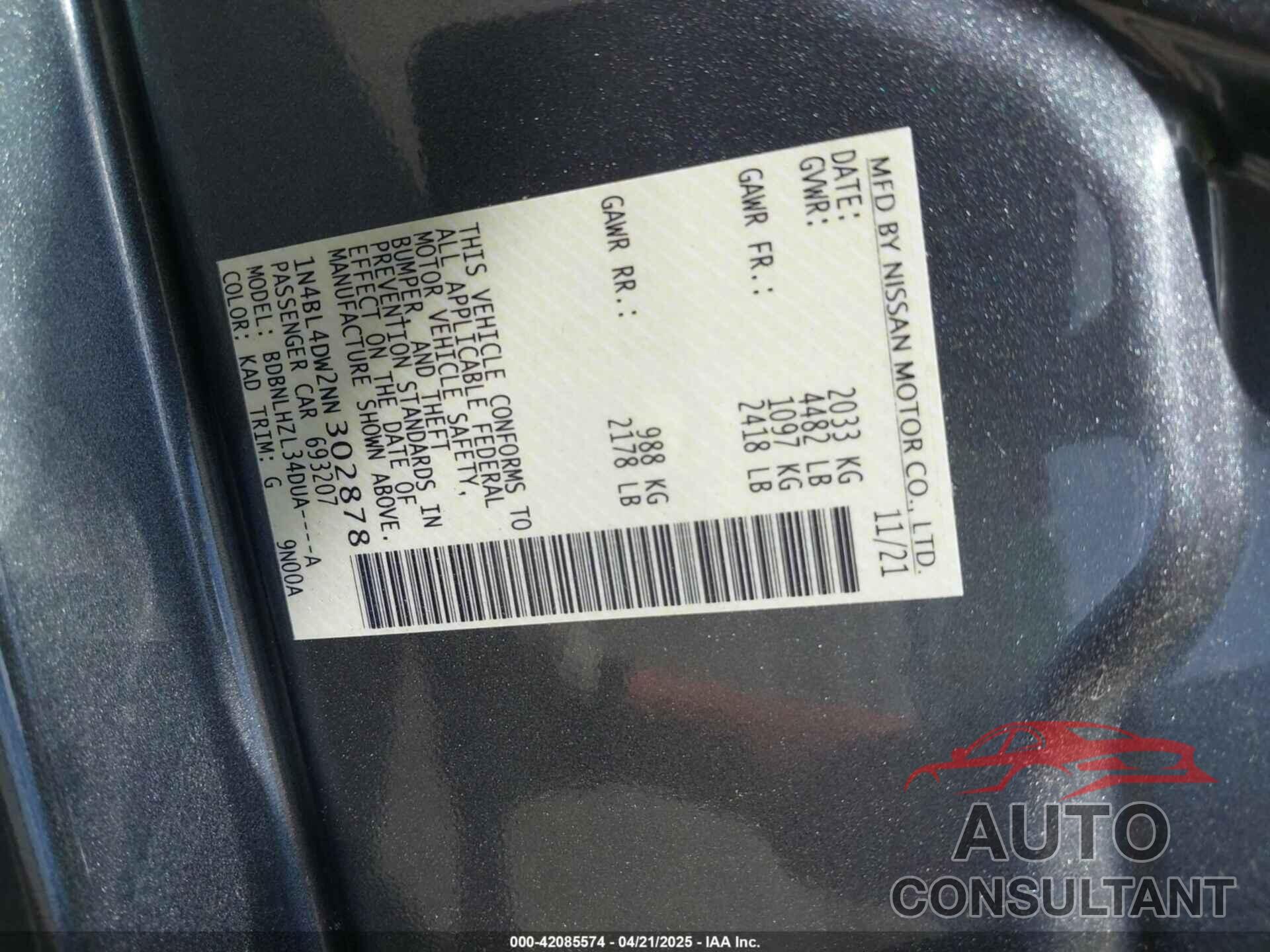NISSAN ALTIMA 2022 - 1N4BL4DW2NN302878