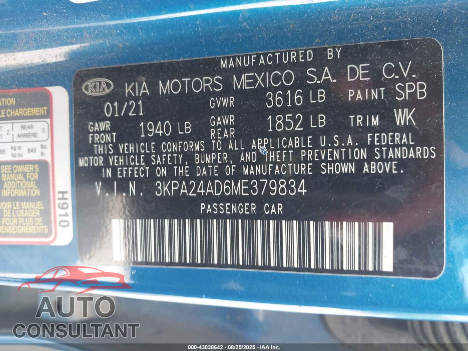 KIA RIO 2021 - 3KPA24AD6ME379834