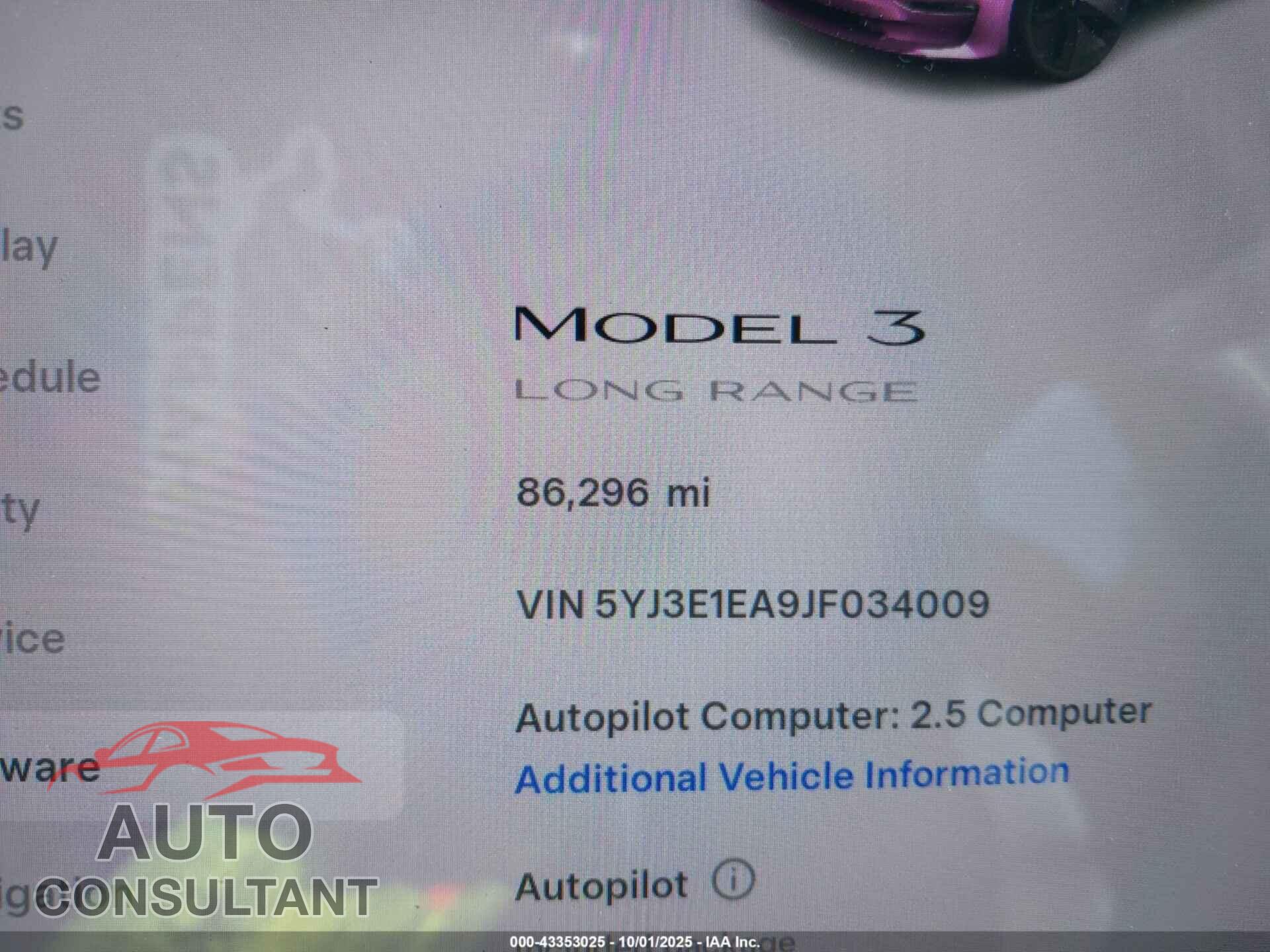 TESLA MODEL 3 2018 - 5YJ3E1EA9JF034009