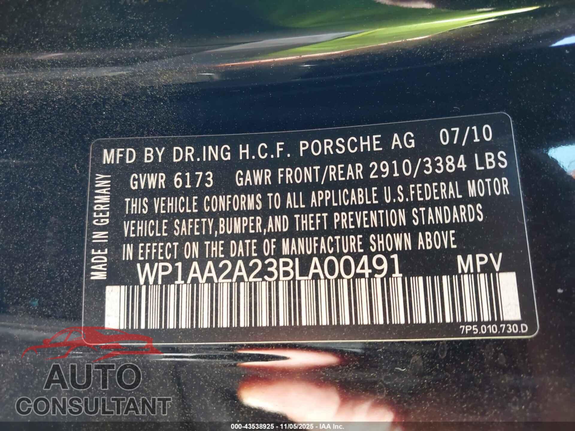 PORSCHE CAYENNE 2011 - WP1AA2A23BLA00491