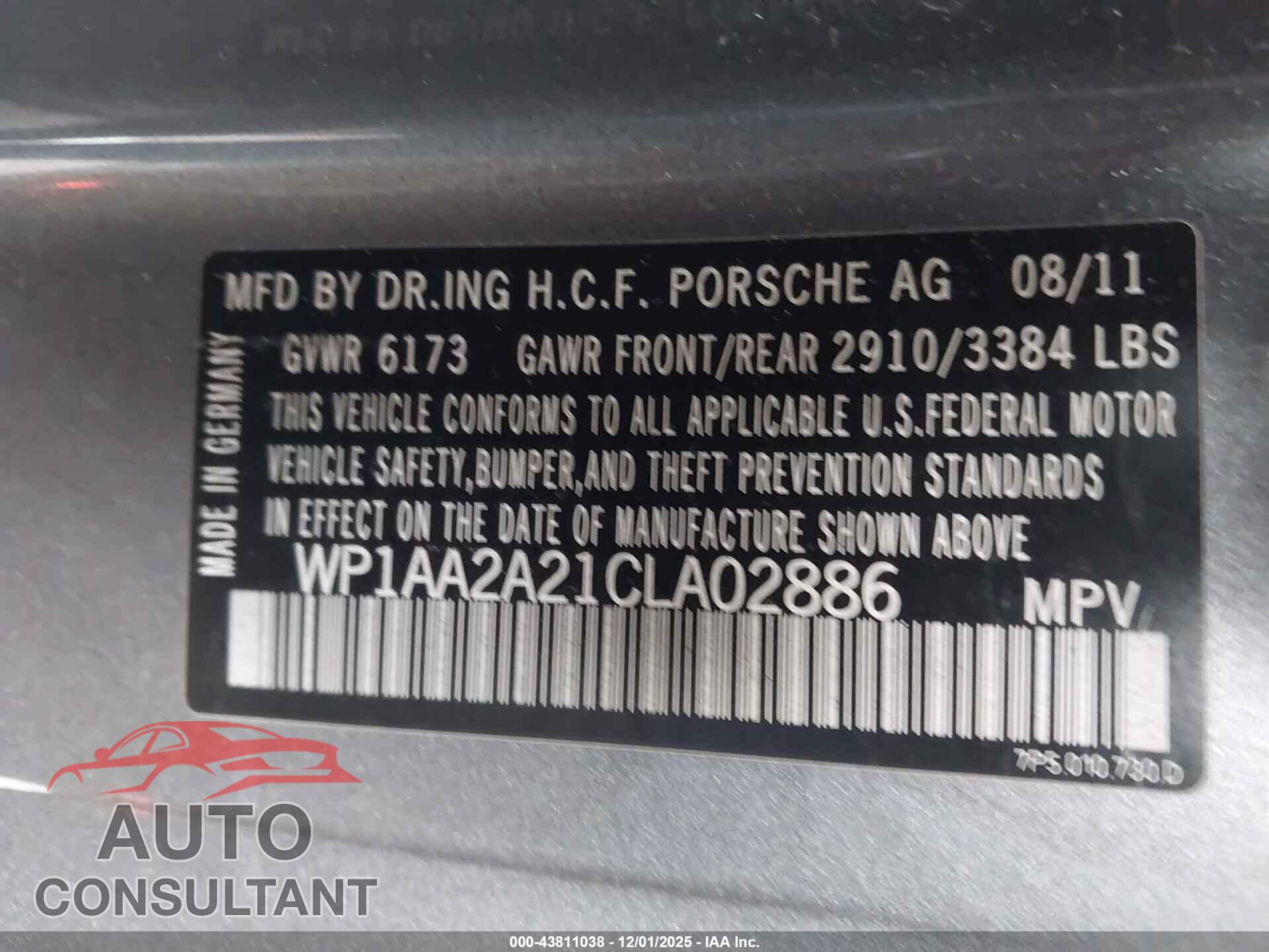 PORSCHE CAYENNE 2012 - WP1AA2A21CLA02886