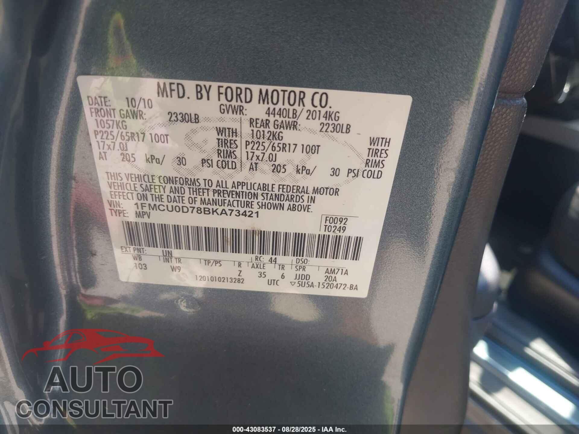FORD ESCAPE 2011 - 1FMCU0D78BKA73421