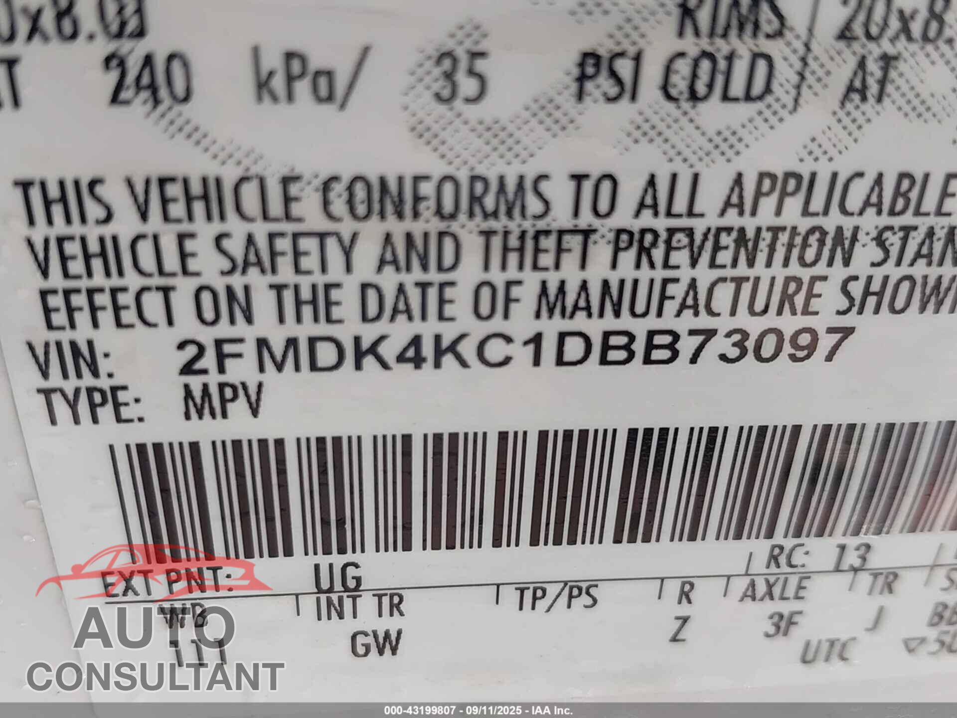 FORD EDGE 2013 - 2FMDK4KC1DBB73097
