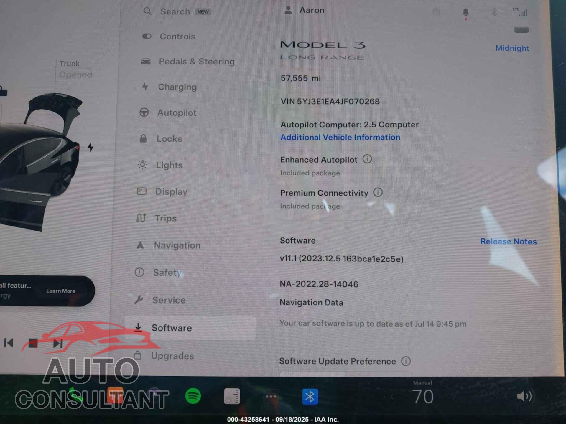 TESLA MODEL 3 2018 - 5YJ3E1EA4JF070268
