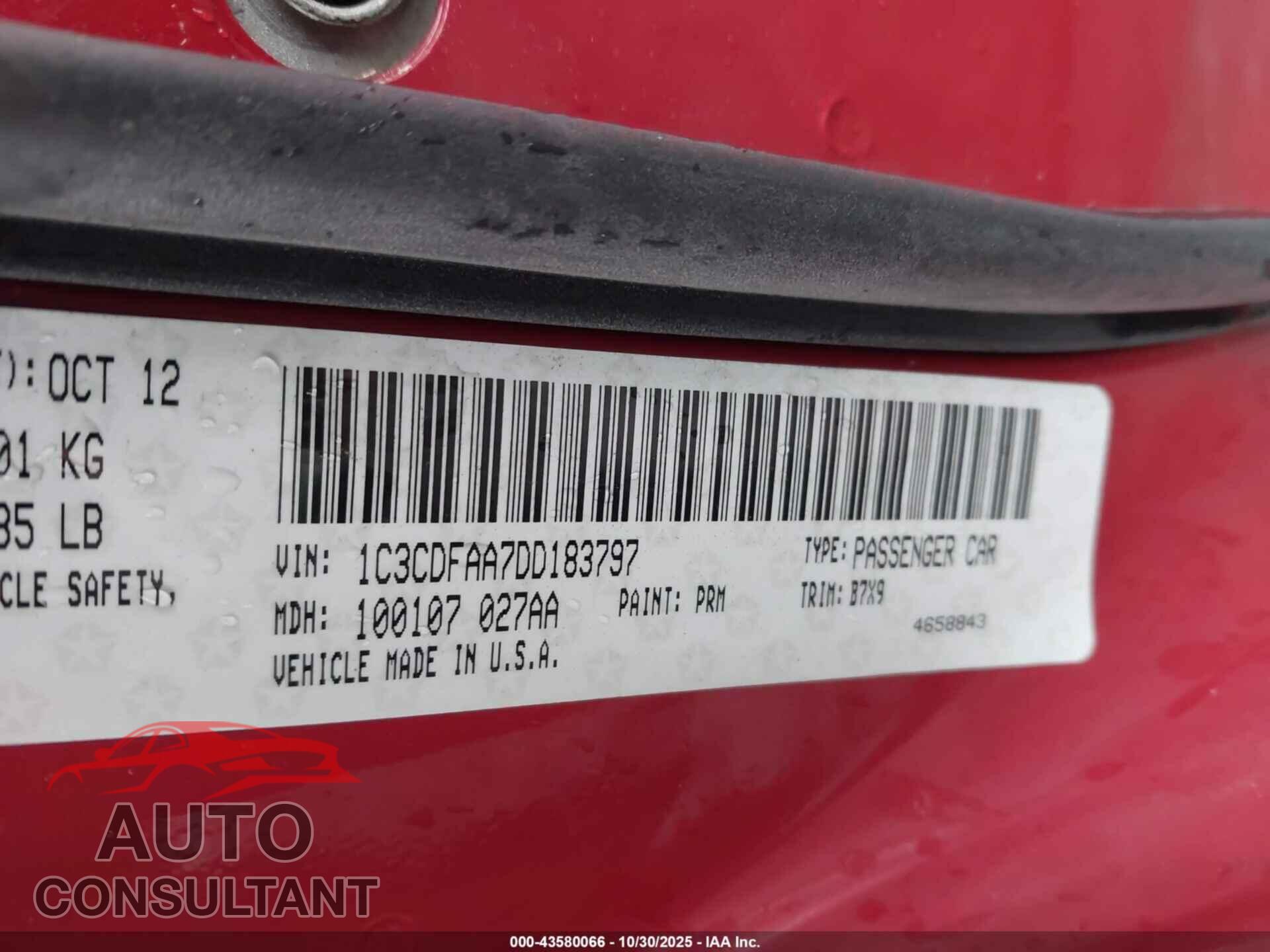 DODGE DART 2013 - 1C3CDFAA7DD183797